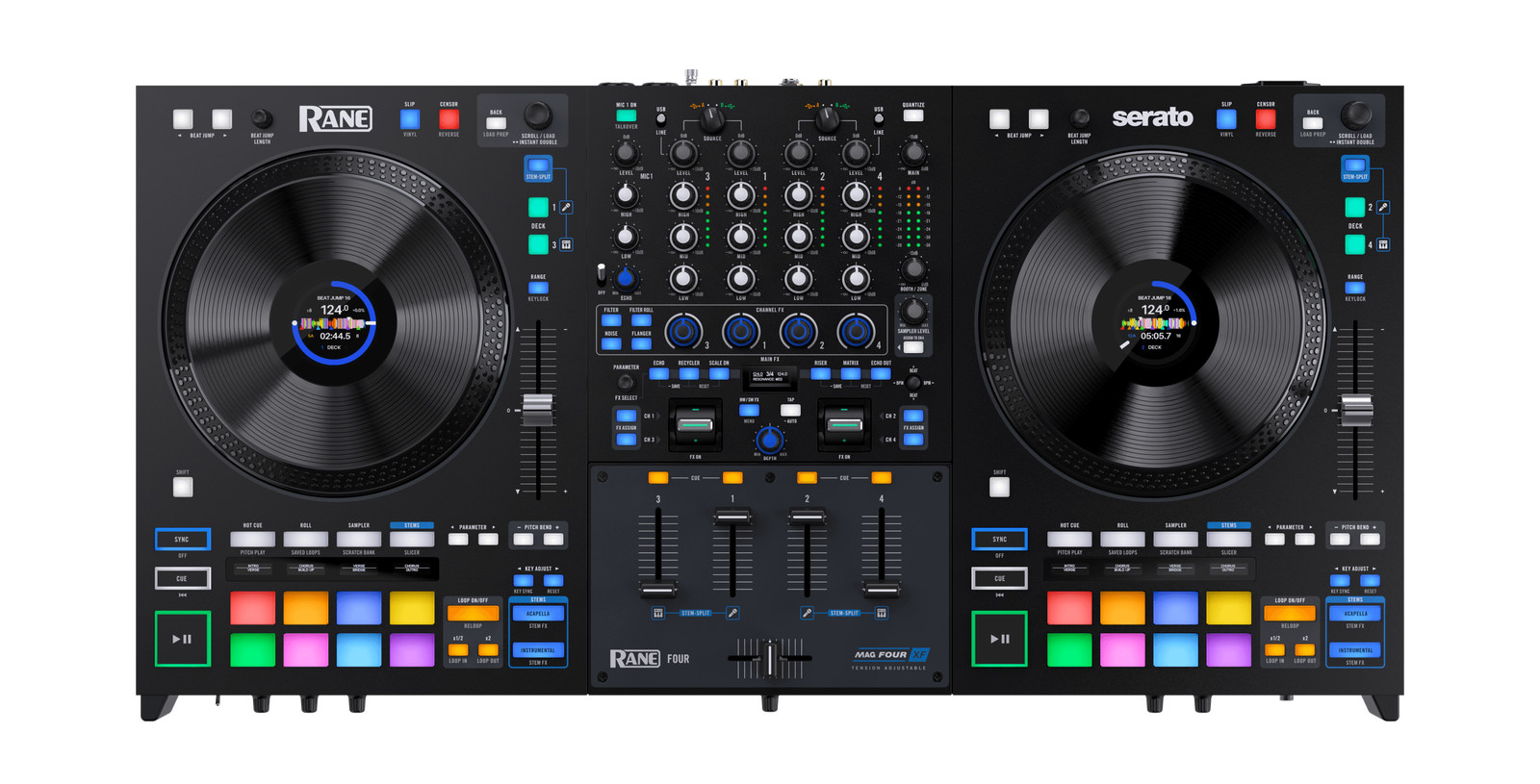 Rane FOUR 4-Channel Stems DJ Controller + Headphones, Carry Bag & XLRs