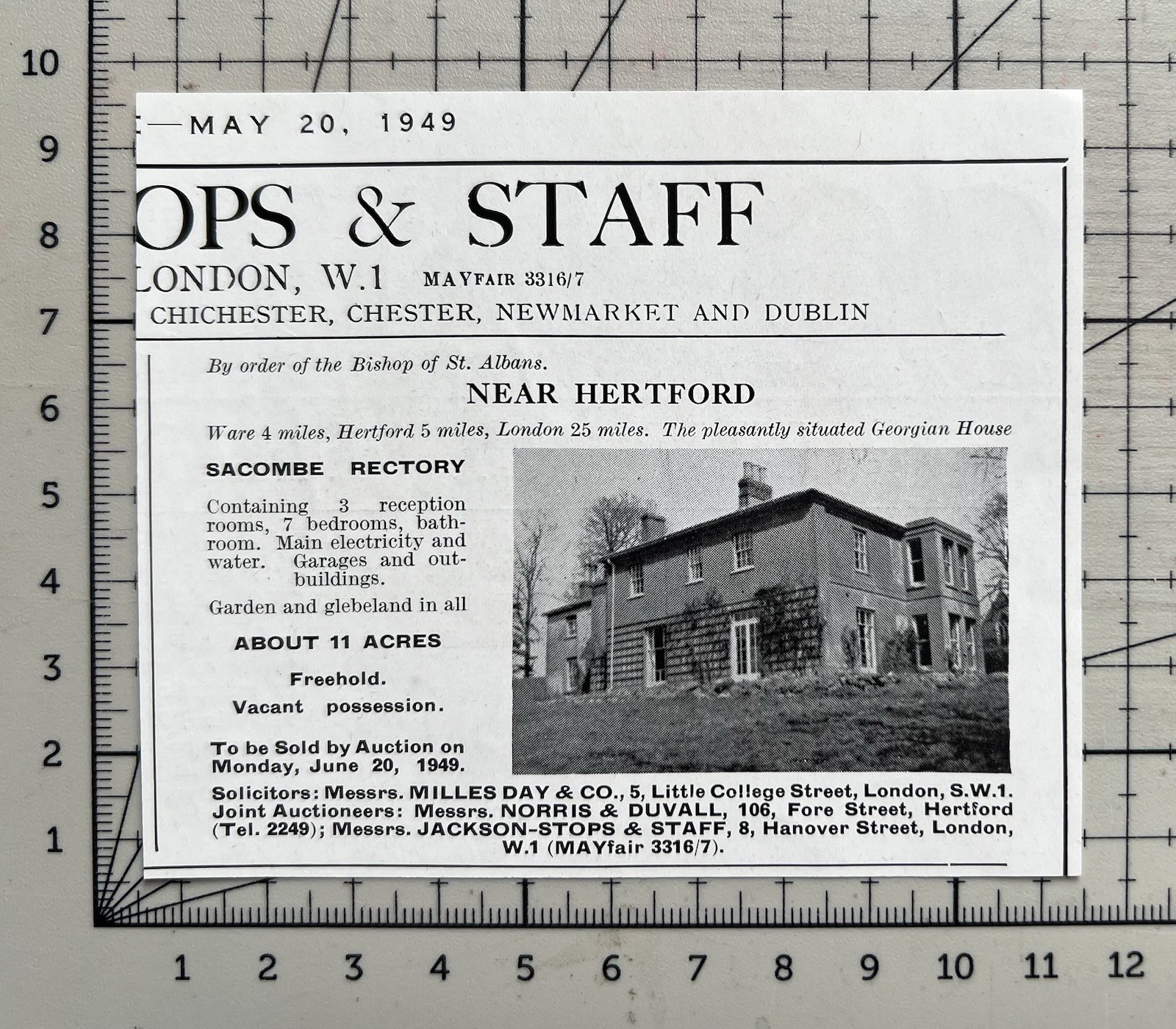 Sacombe Rectory - Hertfordshire For Sale - 1949 Cutting 432