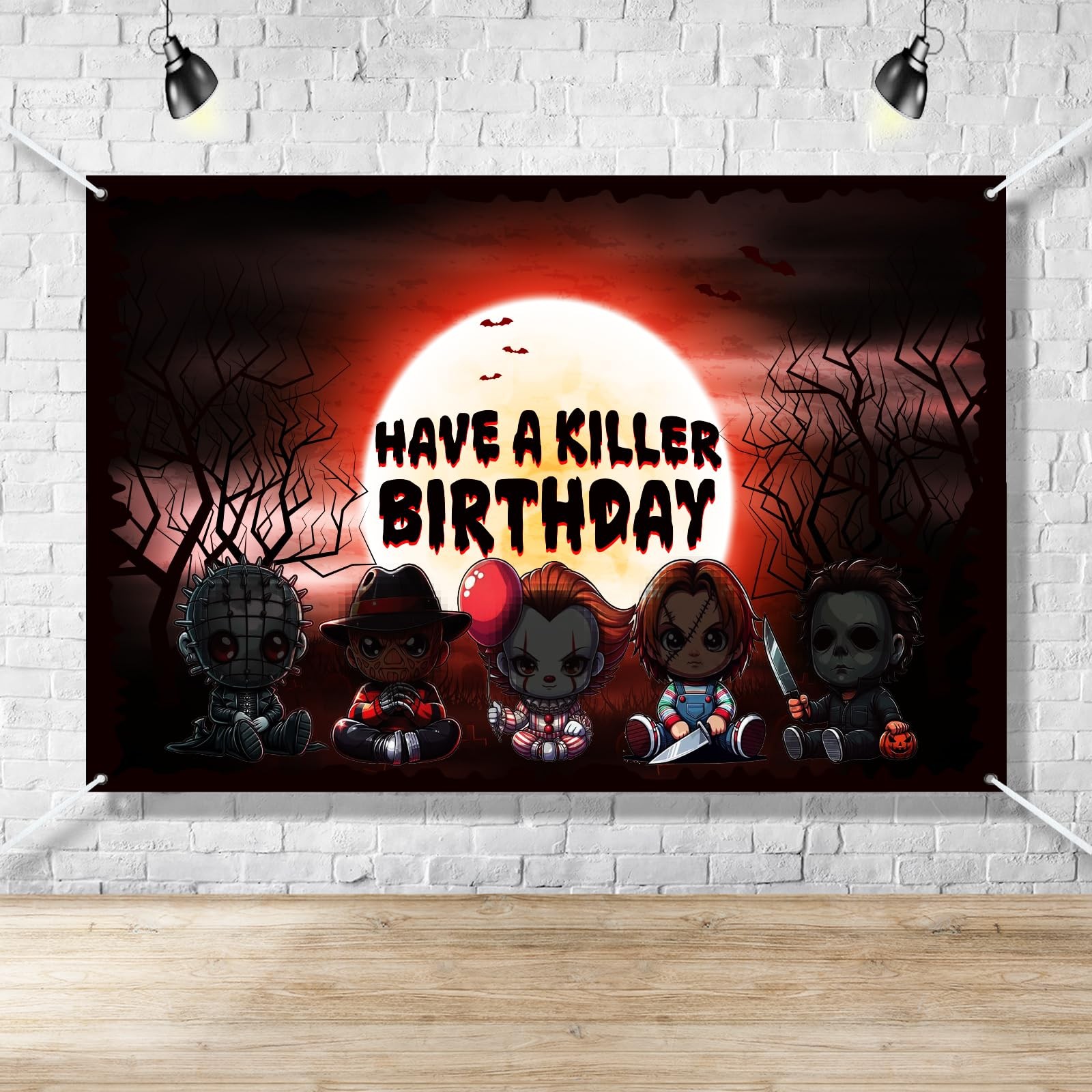 Horror Movie Happy Birthday Party 59 inches by 35 inches, Black