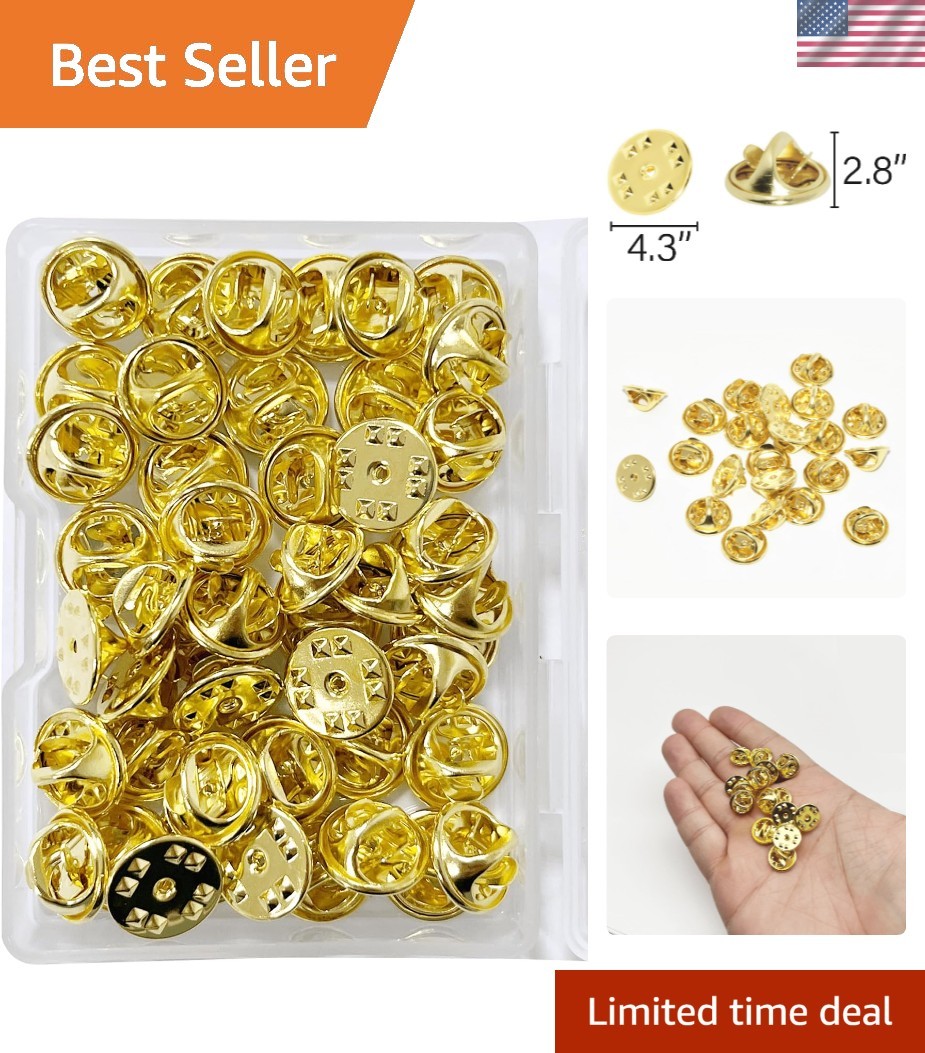 50 Brass Clutch Pin Backs - Gold Insignia Holders with Secure Mechanism