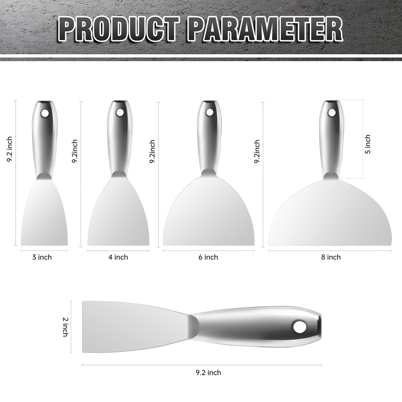Putty Knife, 5 Pcs Putty Knife Set, 2" 3" 4" 6" 8" Stainless Steel Scraper, S...