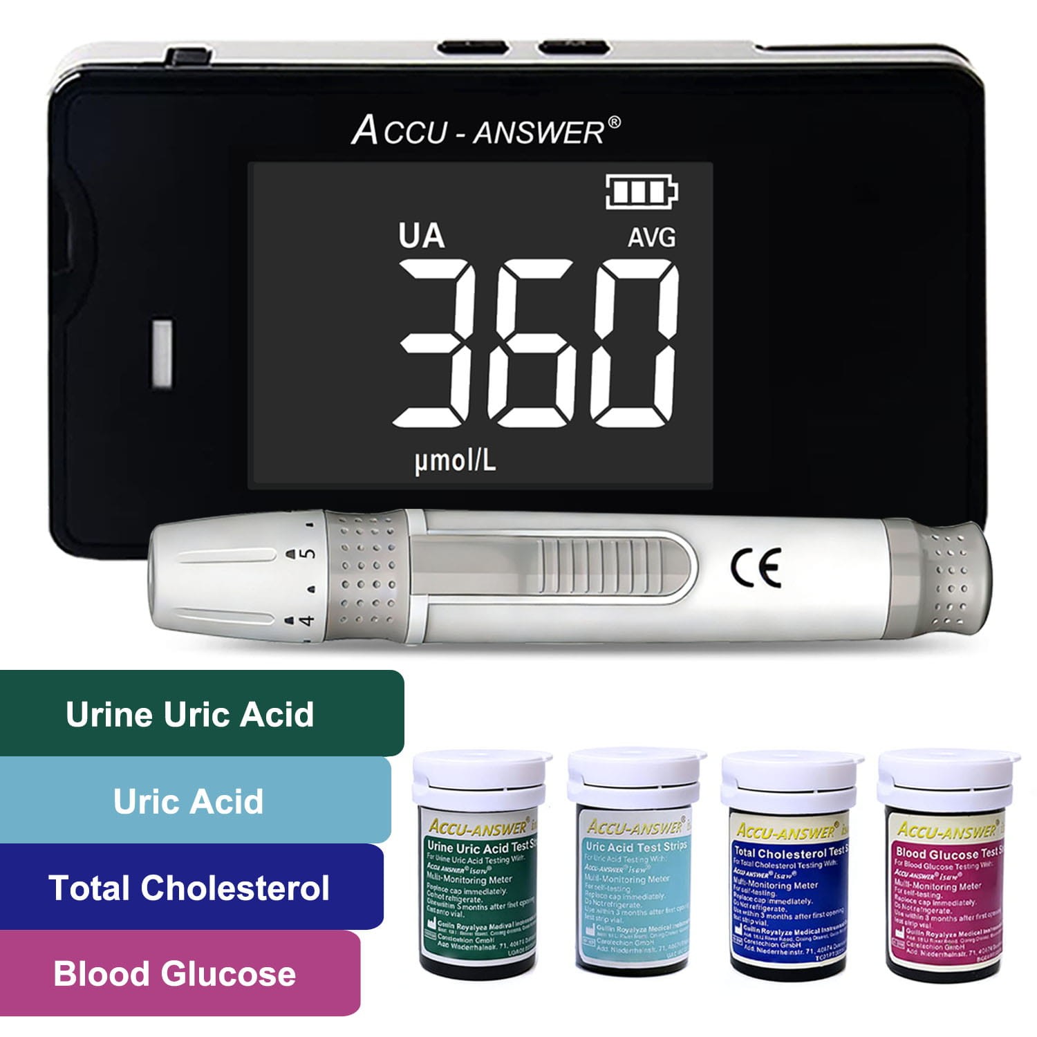 4 in 1 Uric Acid Meter Test Kit Blood Sugar Cholesterol Urine Uric Acid US STOCK