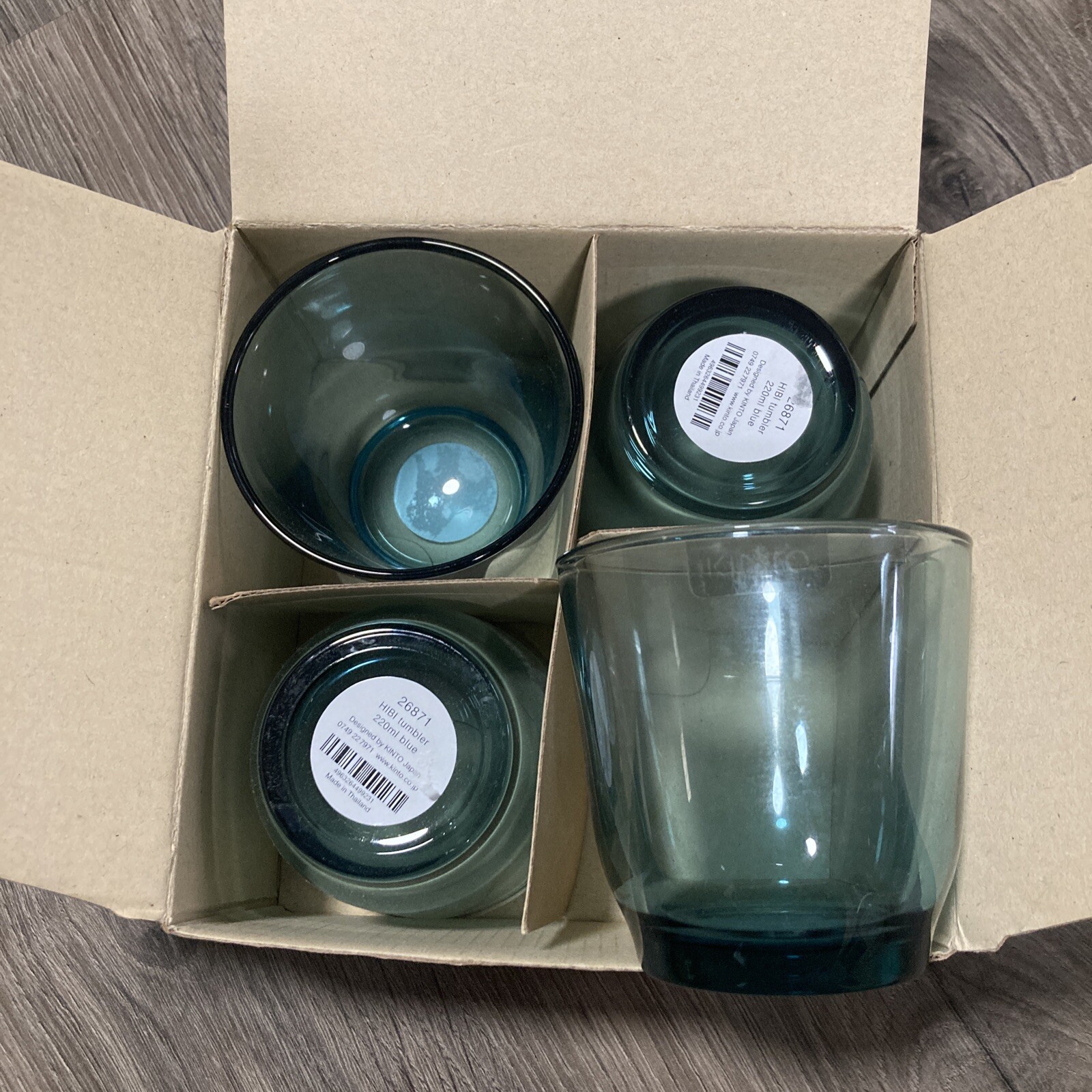 KINTO HIBI Tumbler 220ml Blue 26871 Lot of 4 Glass Cup JAPAN