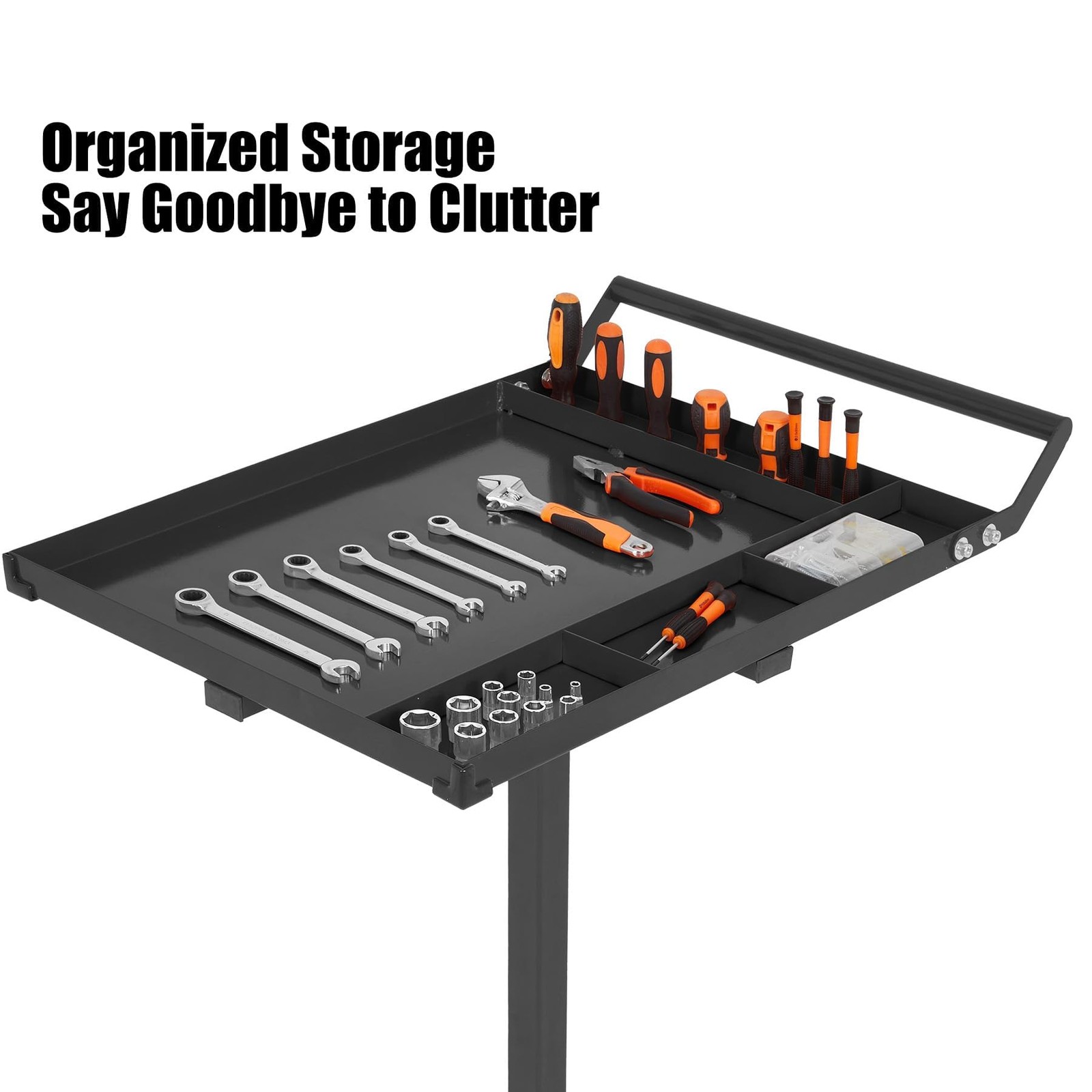 Rolling Tool Tray with Wheels Adjustable Height Mobile Work Table 300Lb Capacity