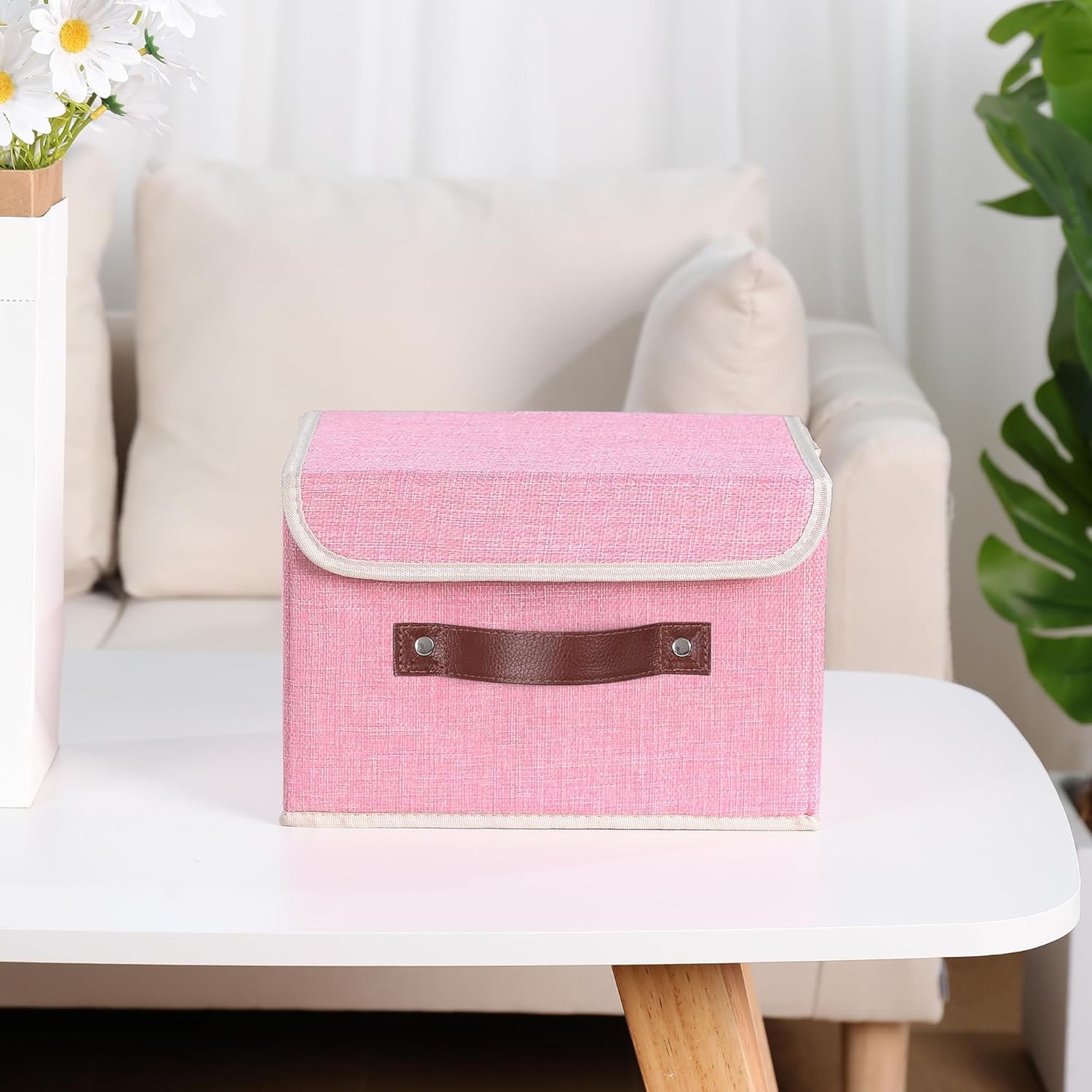 Storage Bin with Lid Storage Boxes with PU Leather Handles PP Plastic Board