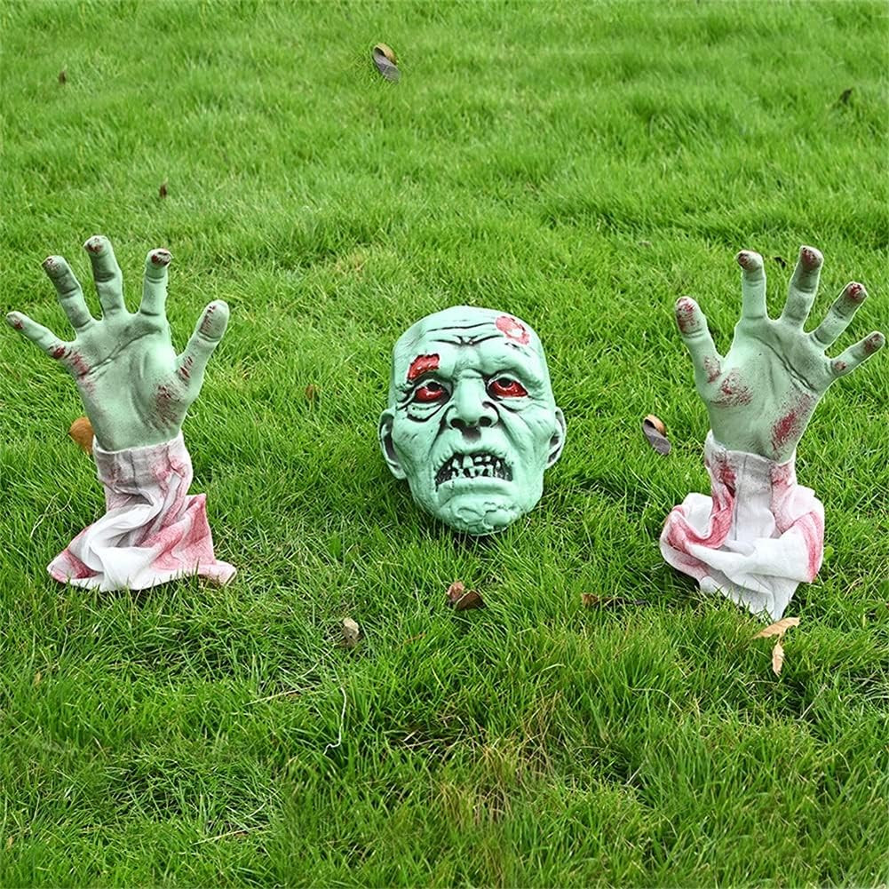 Halloween Zombie Stakes Decorations – 3 Pack Groundbreaker Face & Arms Yard Prop