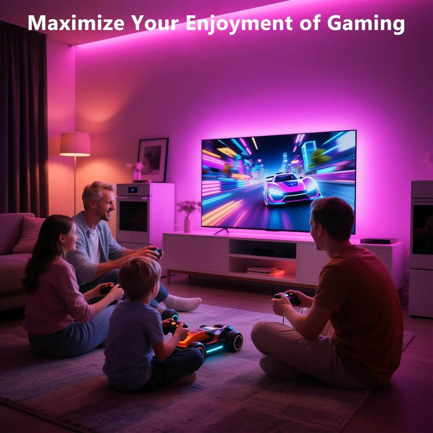 Dynamic 8.2ft LED Strip Lights for 40-60 Inch TVs - Music Sync & Remote Control