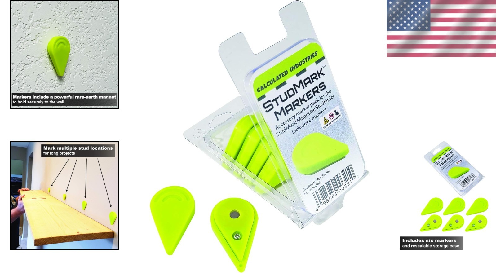 StudMark Replacement Markers – 6-Piece Neodymium Magnetic Set for DIY Projects