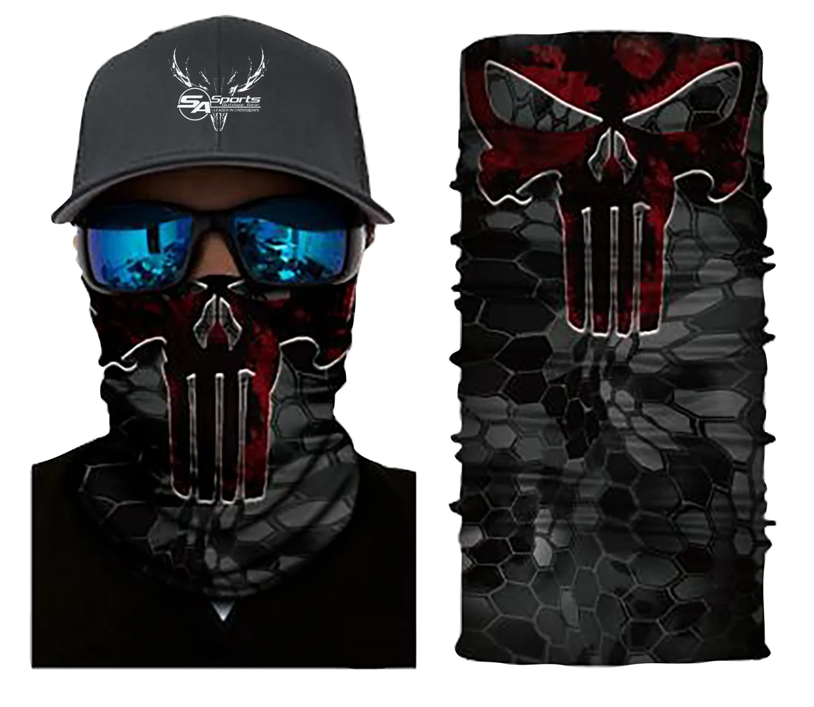 Neck Gaiter Face Mask Fishing Sun Headwear Protection Punish Red Skull