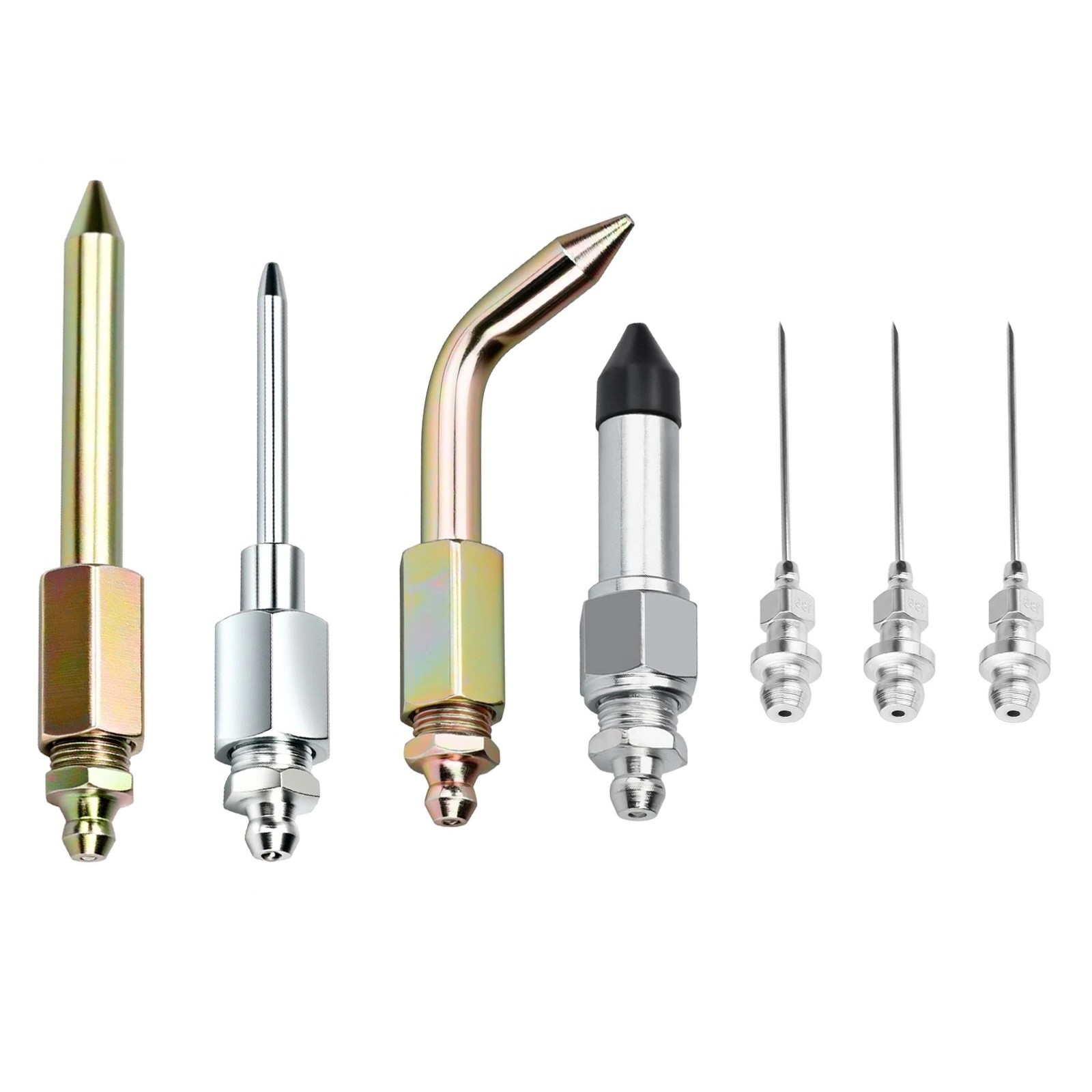 Grease Gun Accessory Kit 7pcs with Needle Nozzles Rubber Tip and Elbow Adapter