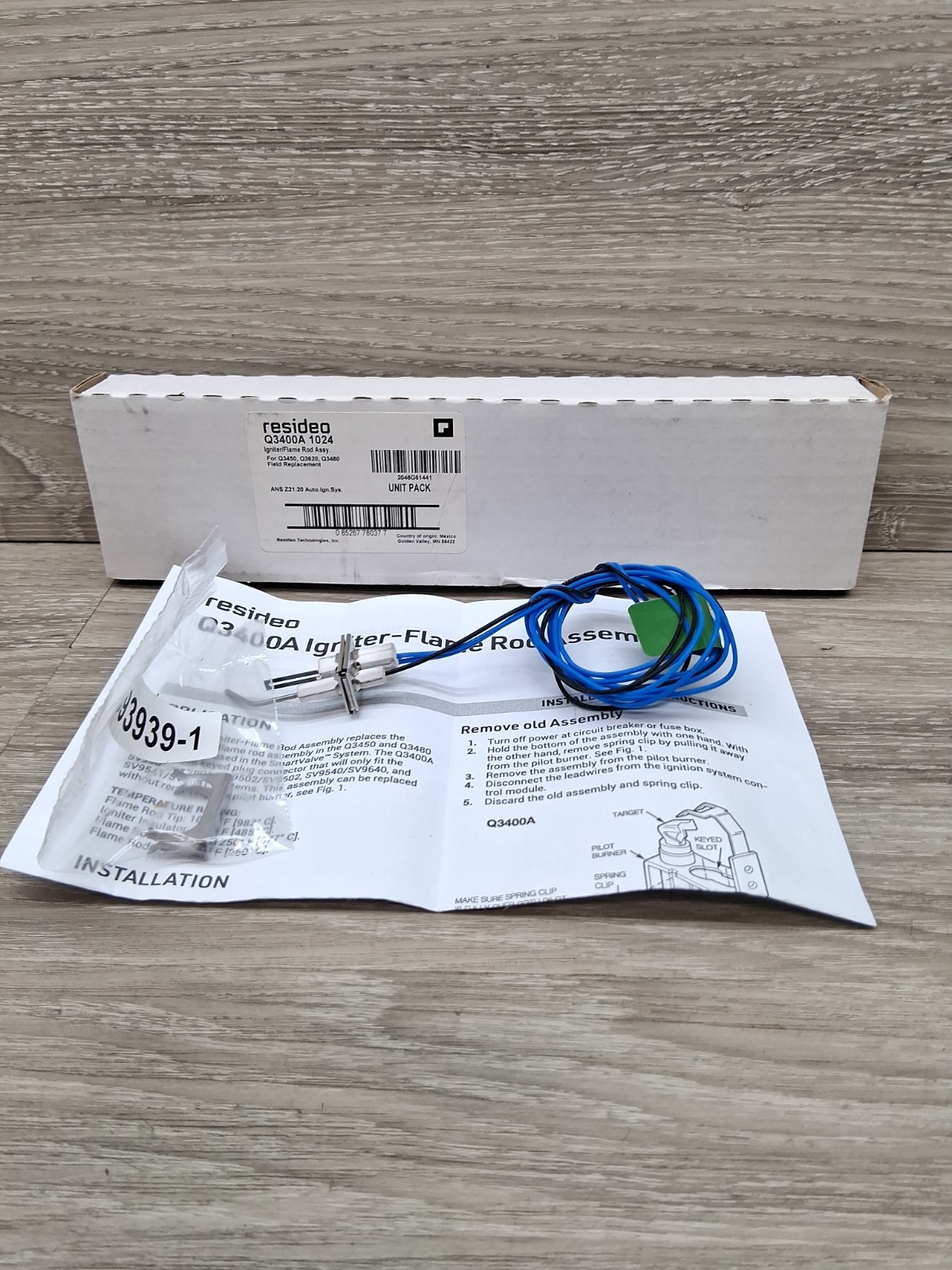 Honeywell (Resideo) Q3400A1024 Flame Rod Assembly, 30" Ignition Wire for Q3450