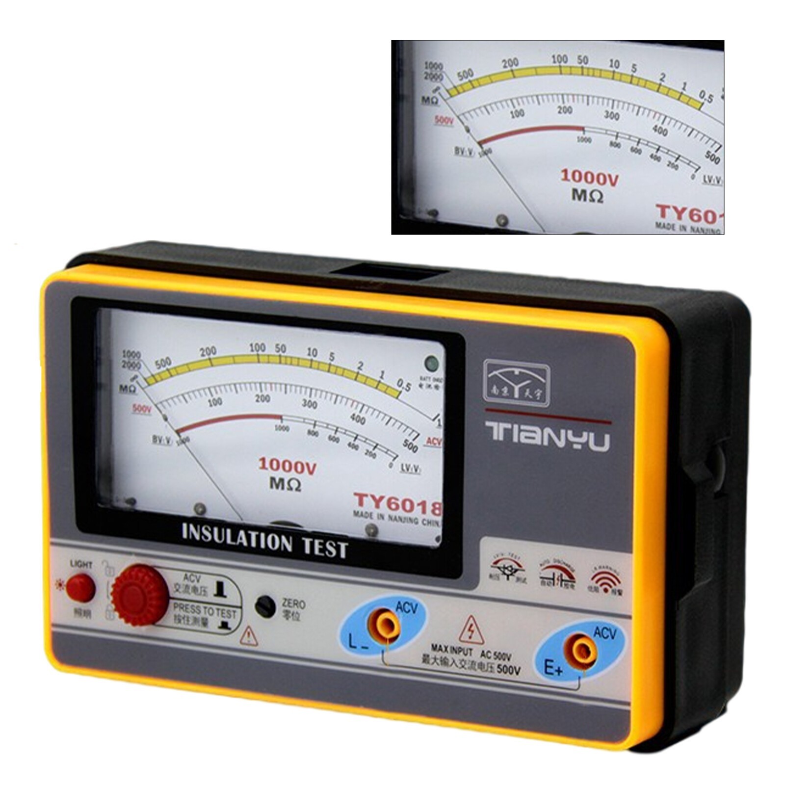 TY6018 0.5-2000MΩ Insulation Resistance Meter Analog Insulation Tester 1000V