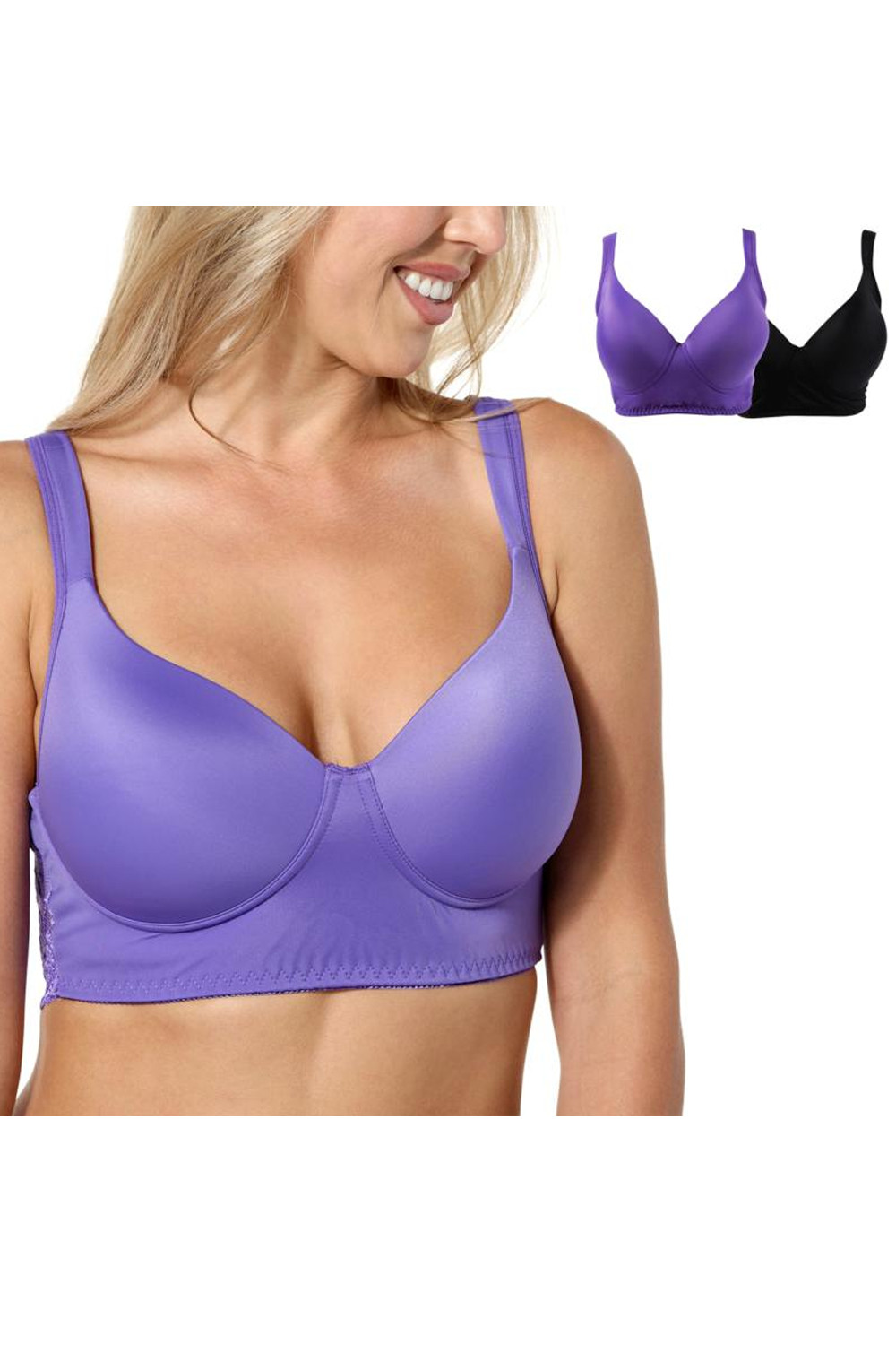 Rhonda Shear 2-pack Molded Cup Bra with Lace Back Black/Purple