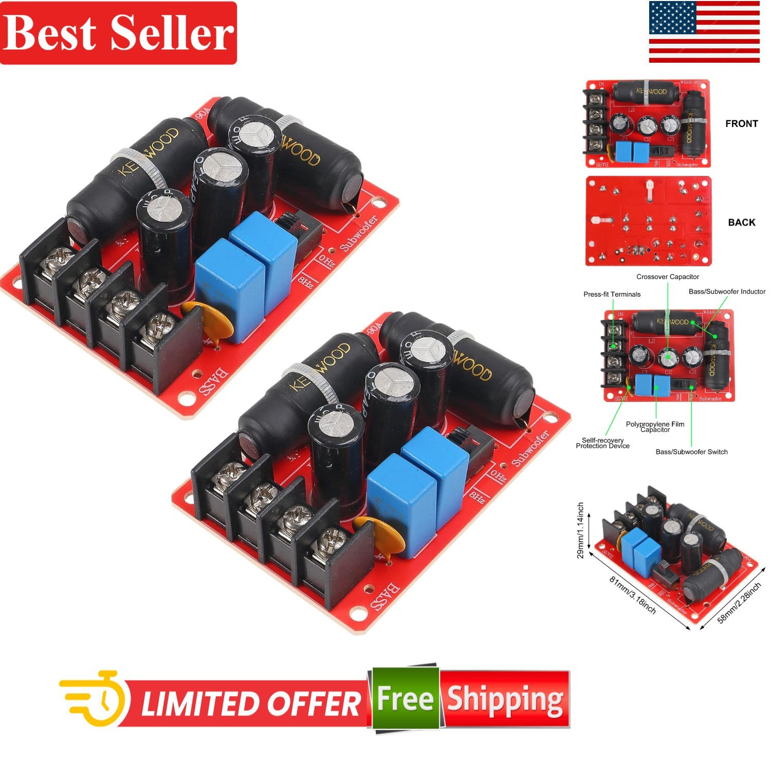 2pcs 200W Subwoofer Crossover Frequency Divider 4-8 Ohm Speaker Filter