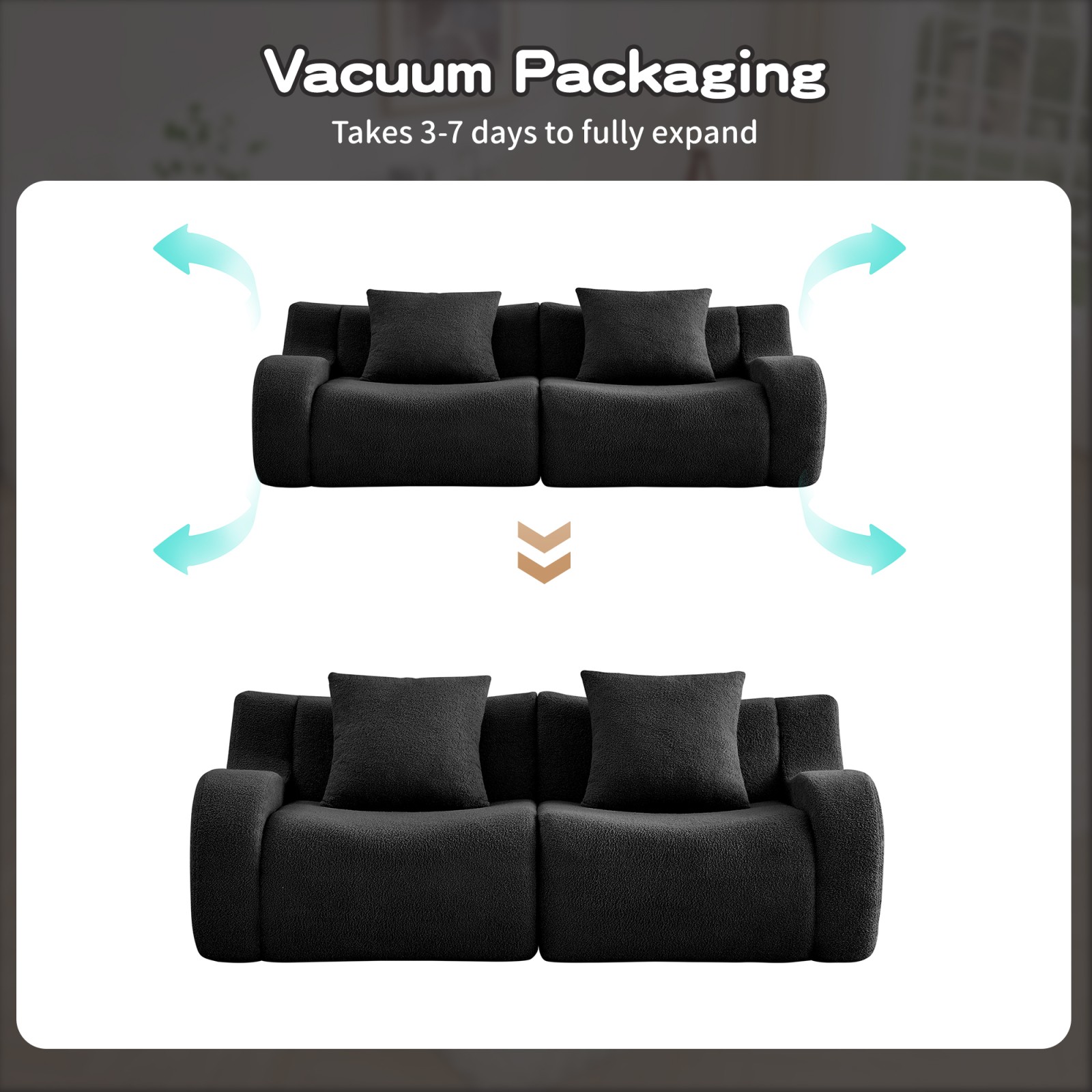 Teddy Fabric Modular Sectional Sofa, 2 Seat, Black, No Assembly