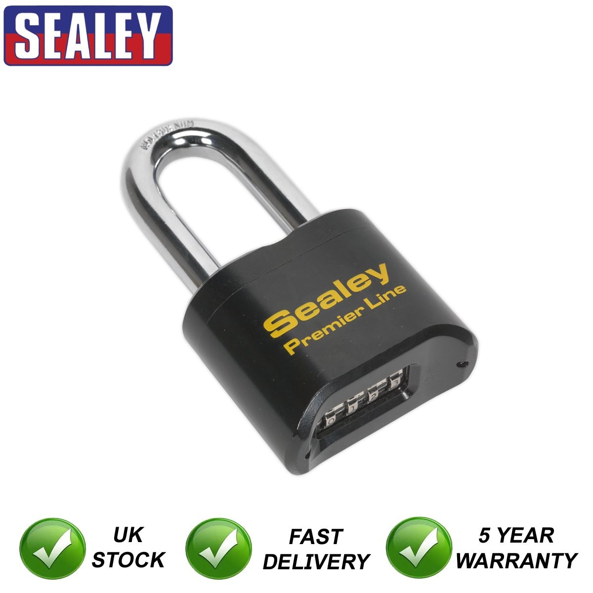 Sealey Premier� Steel Body Combination Padlock Long Shackle 62mm PL603L