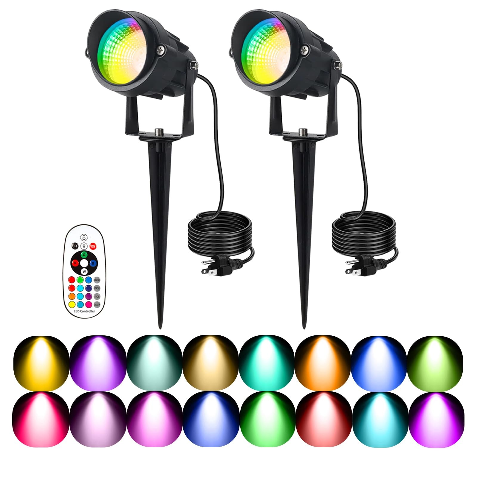 Christmas Spotlights Outdoor, 12W RGB Color Changing Landscape Lighting 120V ...