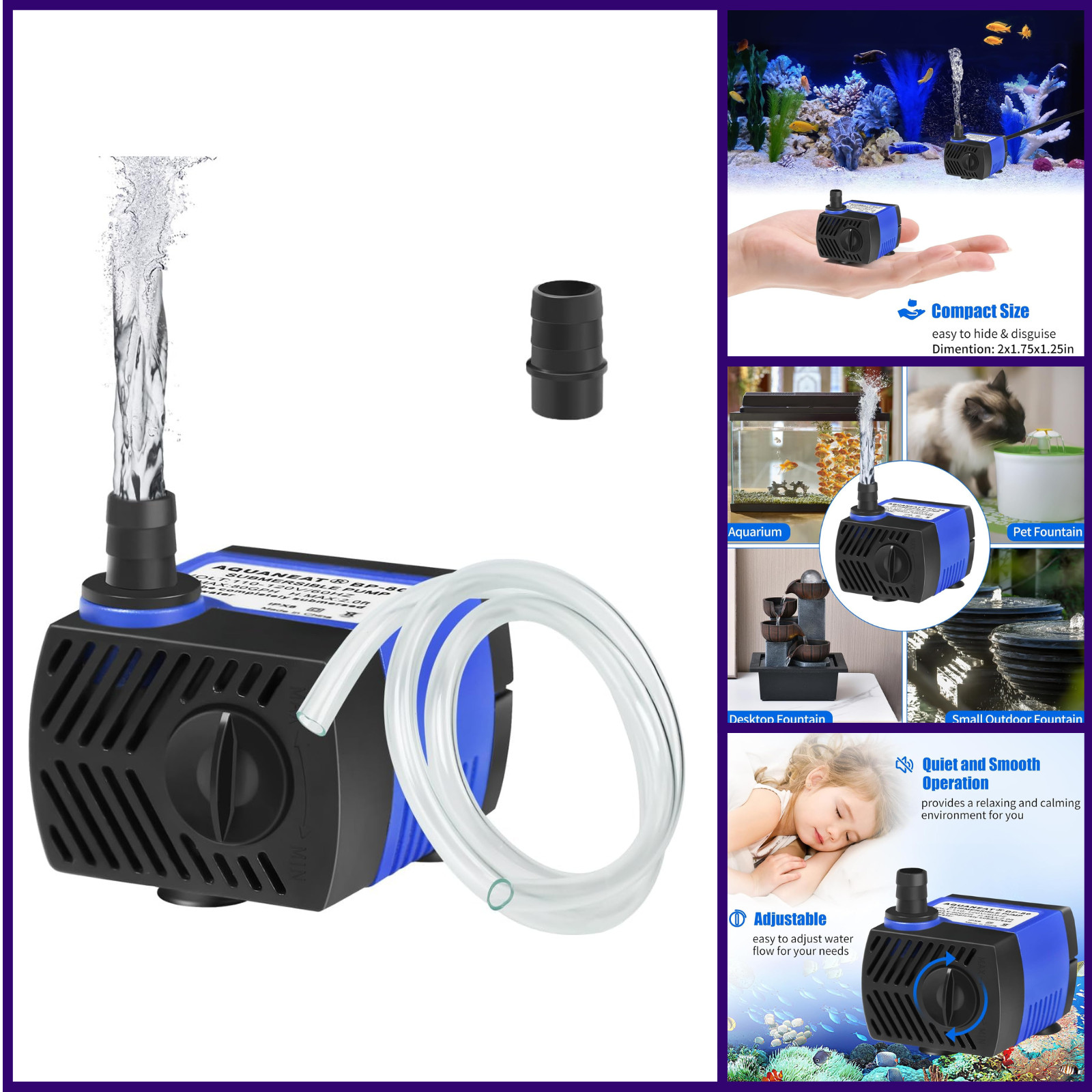 Small Fountain Pump for Aquarium Fish Tank, Pet Water Fountain,Pond Waterfall