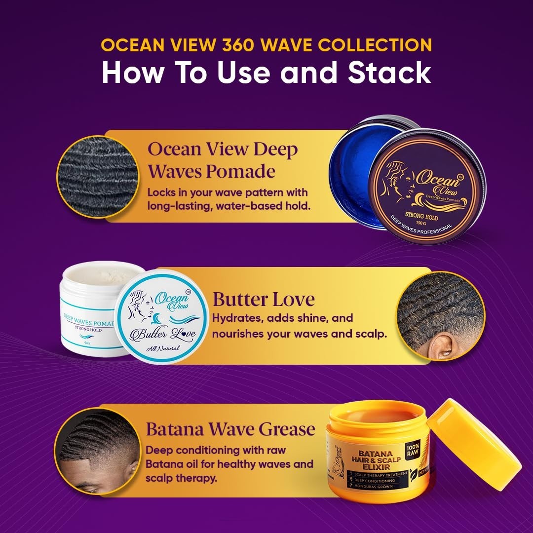 OCEAN VIEW DEEP WAVES POMADE - Premium Wave Grease, Wave Pomade for 360 Waves, S