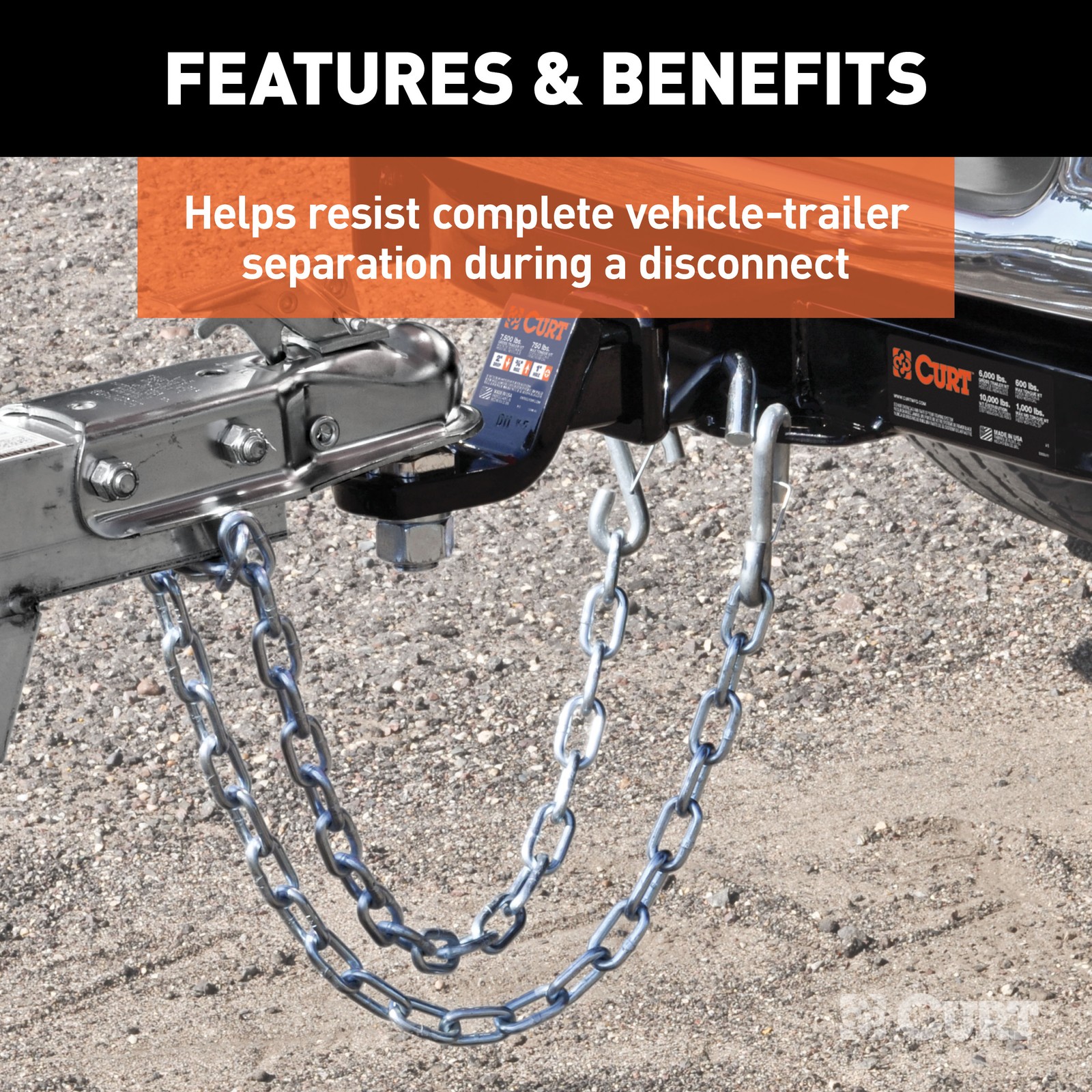 Curt-27" Safety Chain with 1 Snap Hook (2,000 lbs, Clear Zinc)