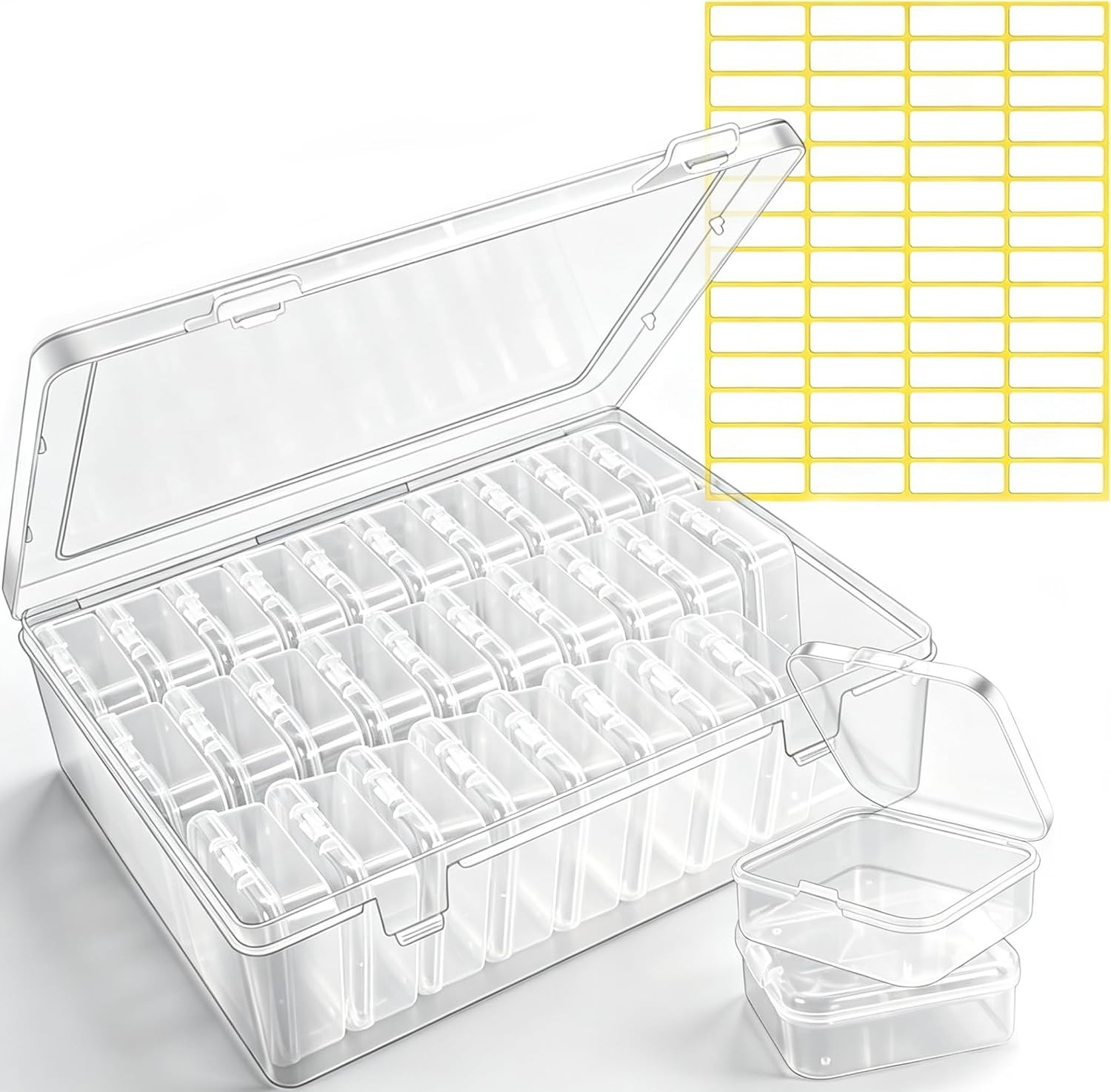 Portable Jewelry Craft Storage Box with 30 Clear Containers and 56 Labels