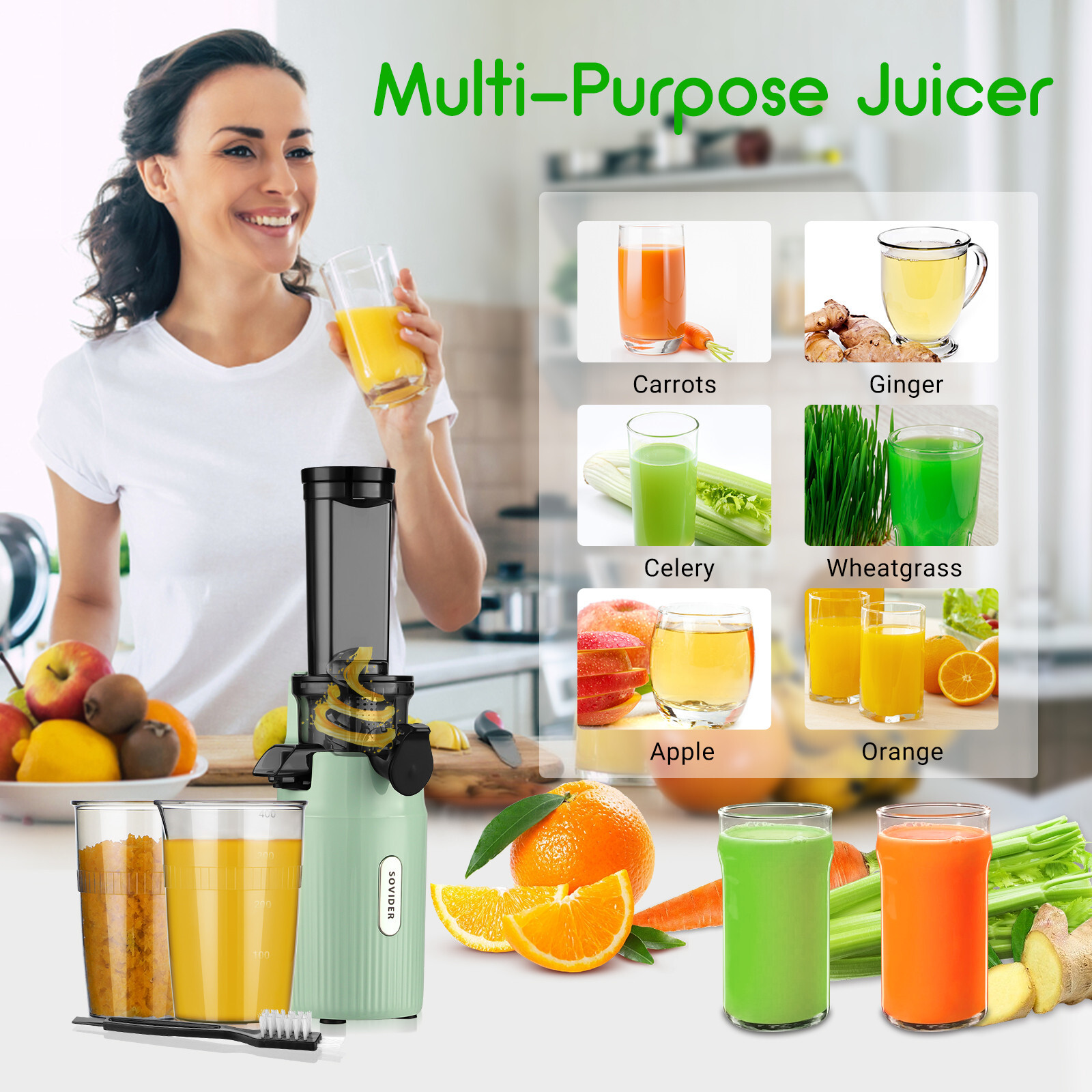 Compact Slow Juicer Machine Electric Juicer Cold Press Squeezer Vegetable 800ML