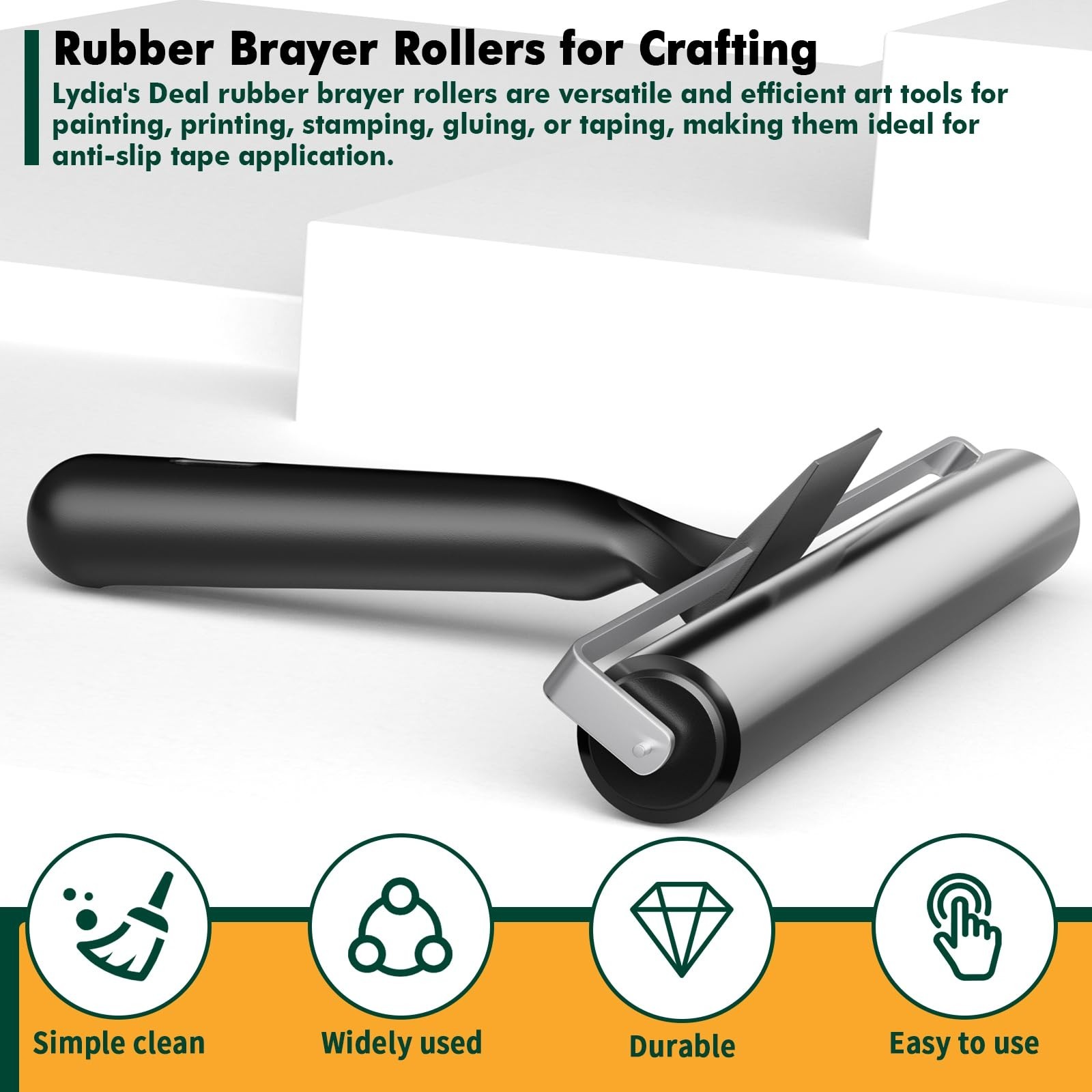 3 Pack Rubber Brayer Rollers - Crafting, Printmaking, Ink & Glue Applicators (2.