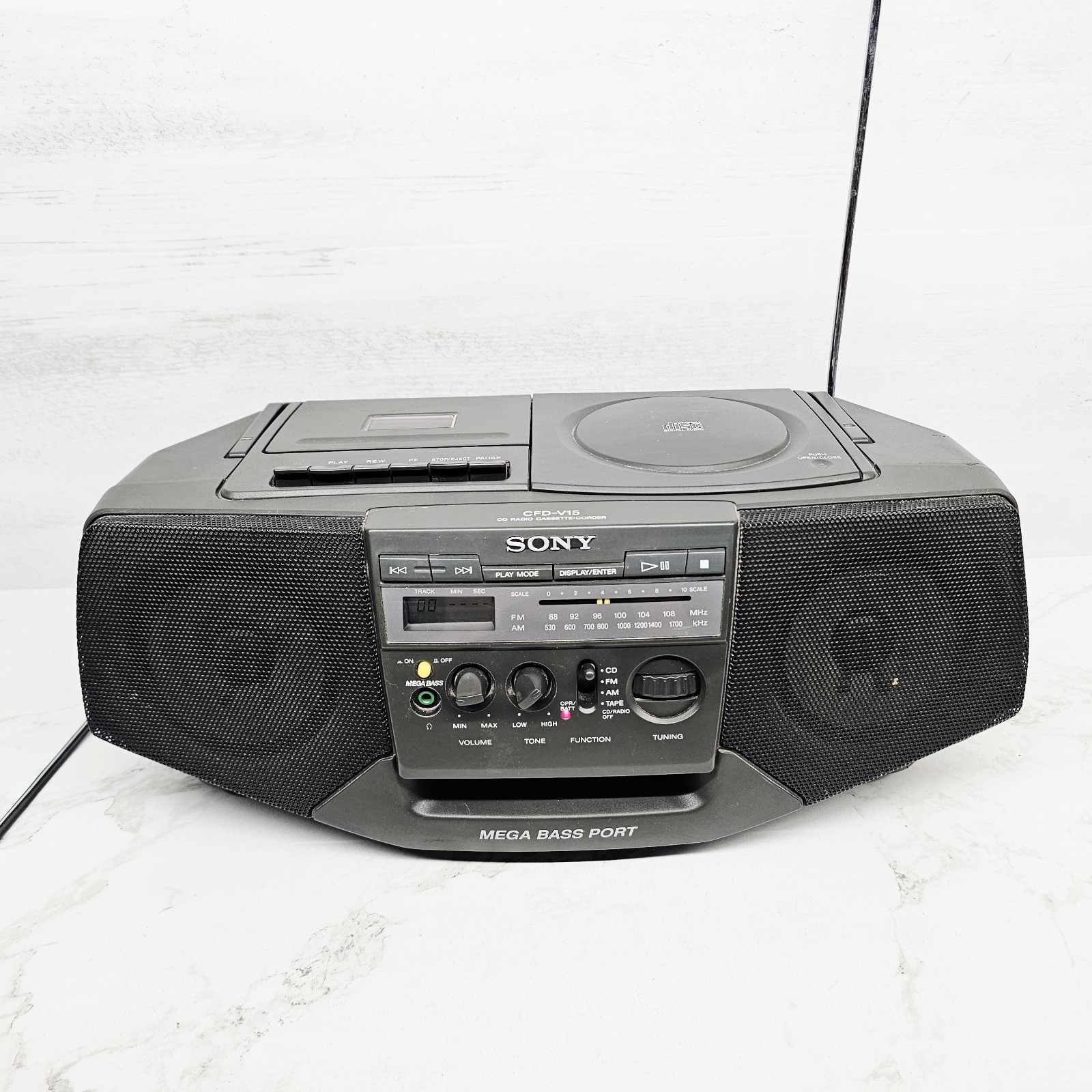 Sony CFD-V15 Boombox AM/FM Radio Cassette Tape CD Player Mega Bass Tested Works