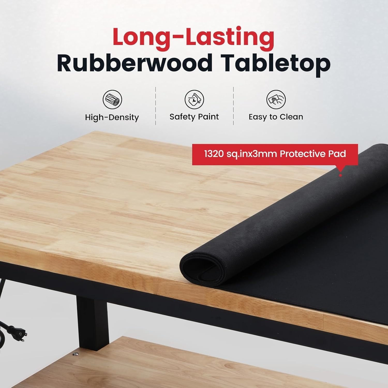 Work Table for Garage 60 Inch Workbench with Storage Adjustable Height Rubber Wo