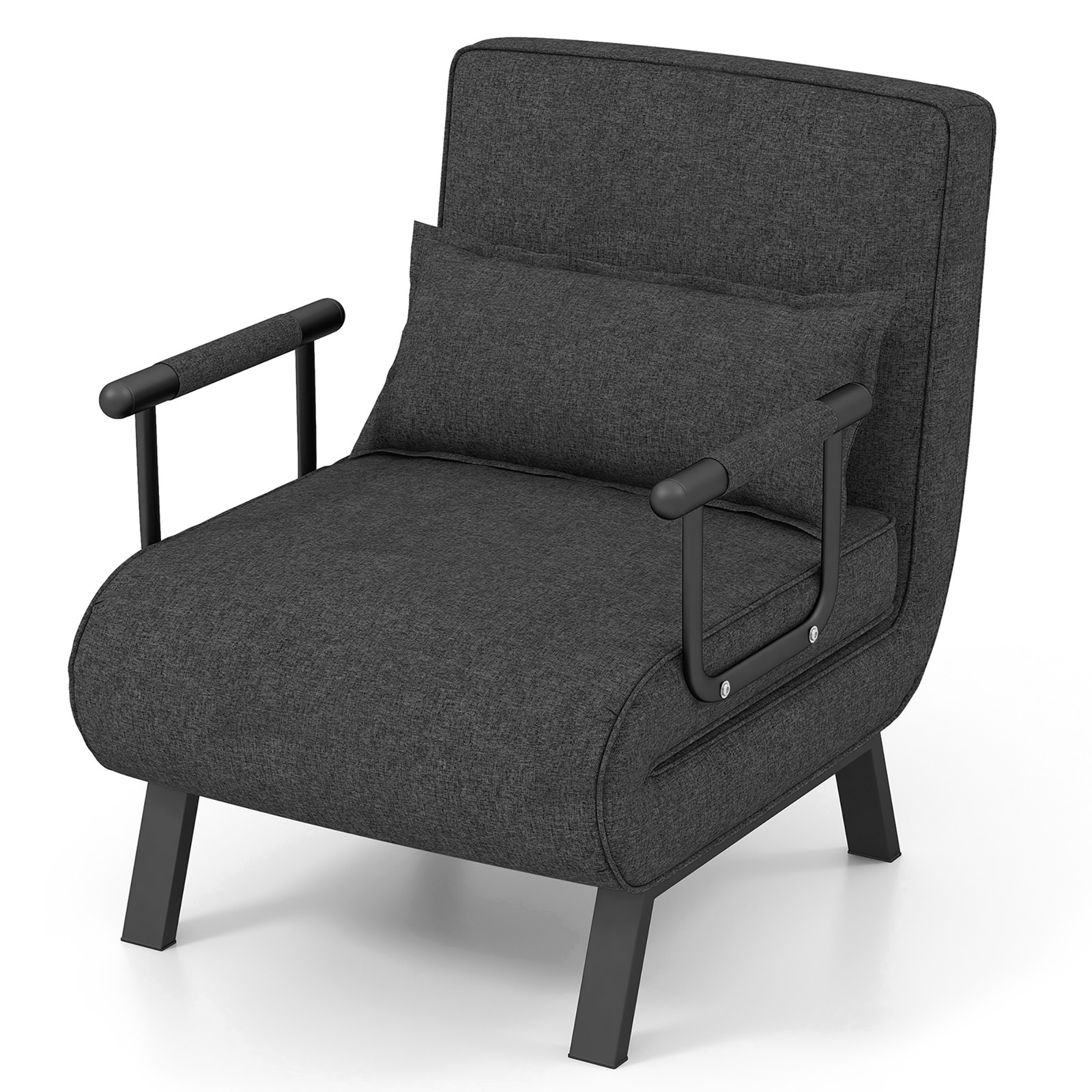 5 Position Convertible Sofa Chair Folding Sleeper Bed w/ Pillow Gray