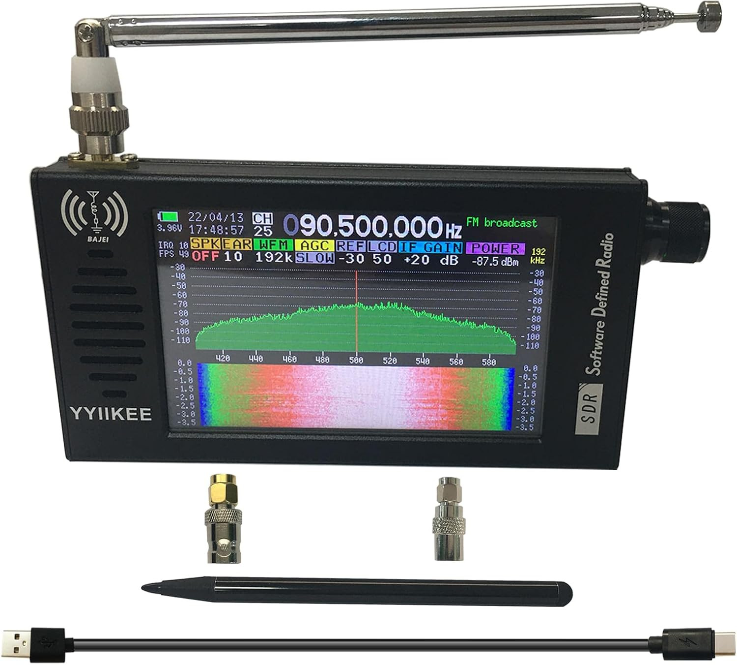 Portable DSP SDR Radio Receiver 4.3" Touchscreen, Full Band, Waterfall Display