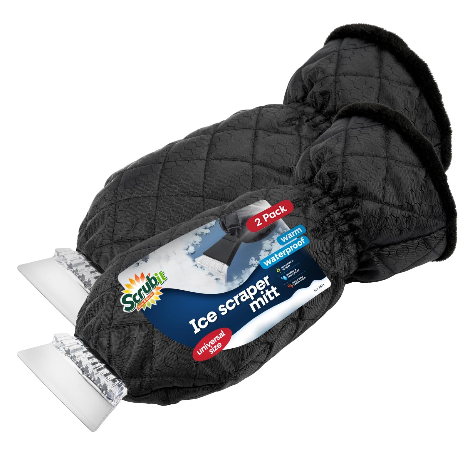 SCRUBIT Ice Scraper with Glove [2 Pack] - Car Windshield for Black