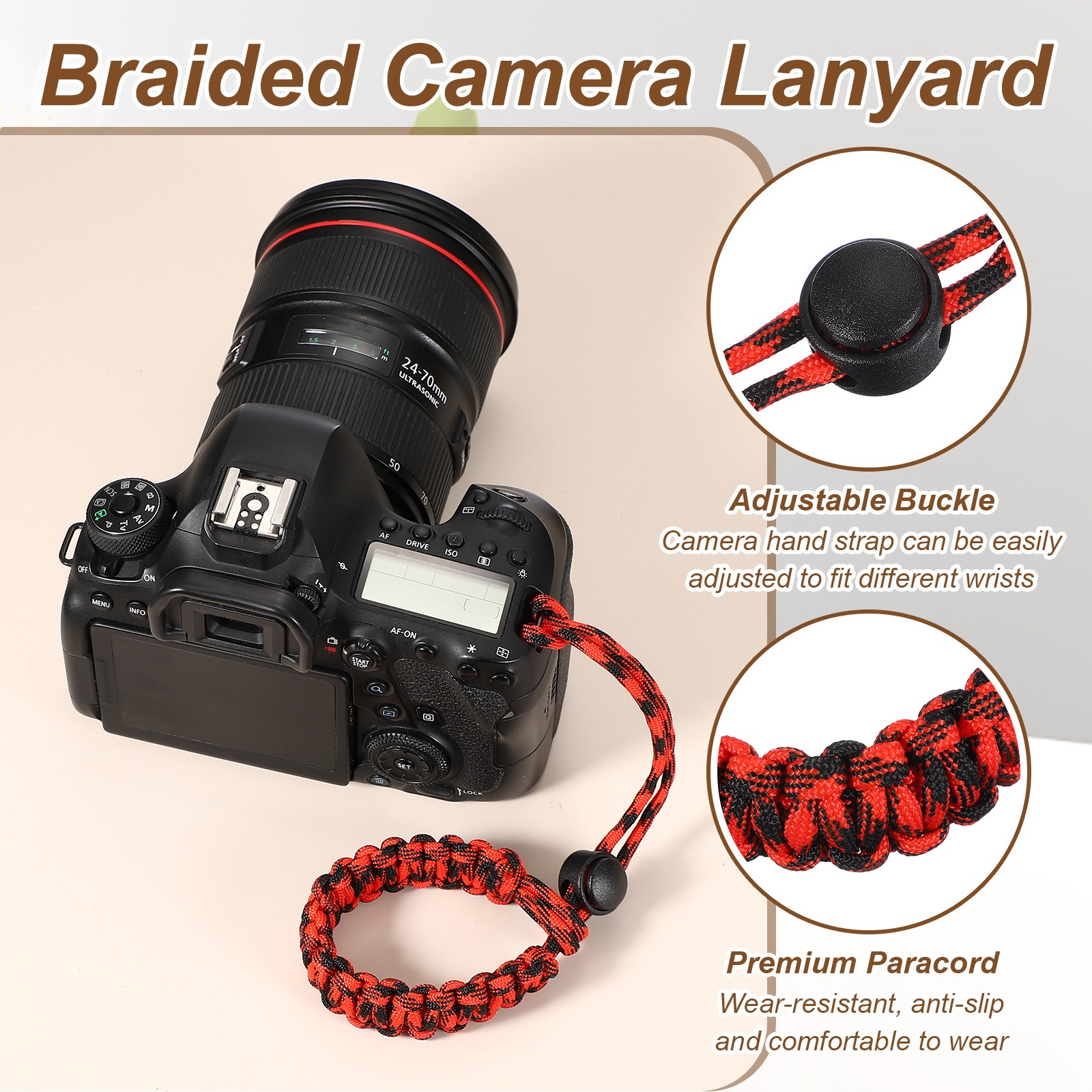 2pcs Camera Wrist Strap - Paracord Camera Hand Strap Lanyard, Blue/White/Green