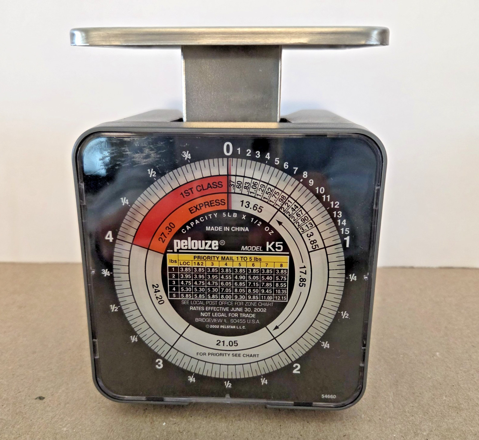 Vintage Pelouze Model K5 Tabletop Mechanical Postal Scale Capacity 5 lb Tested