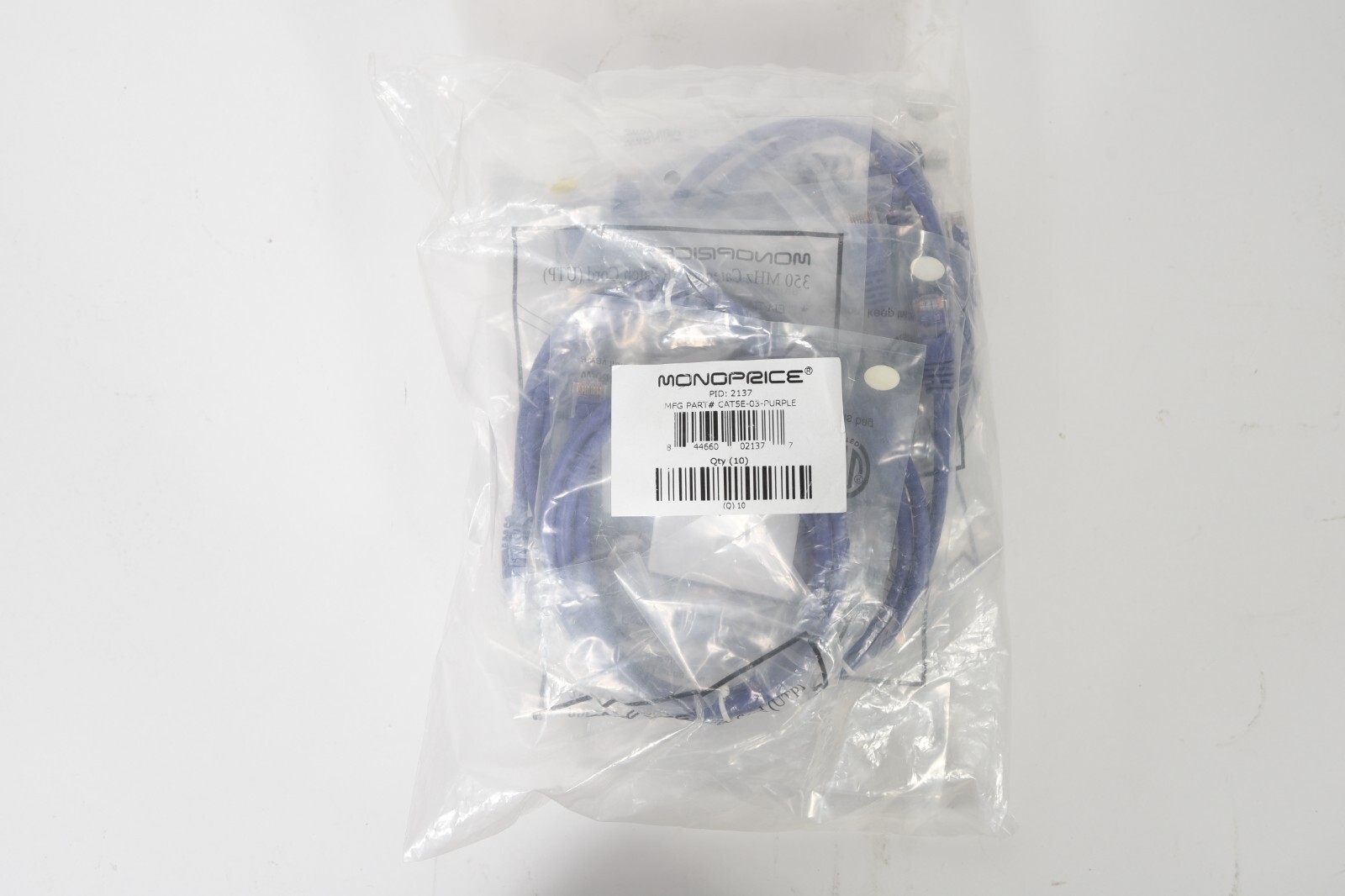 Lot of 10 Monoprice 2137 Cat5e Booted Patch Cords Purple 3ft