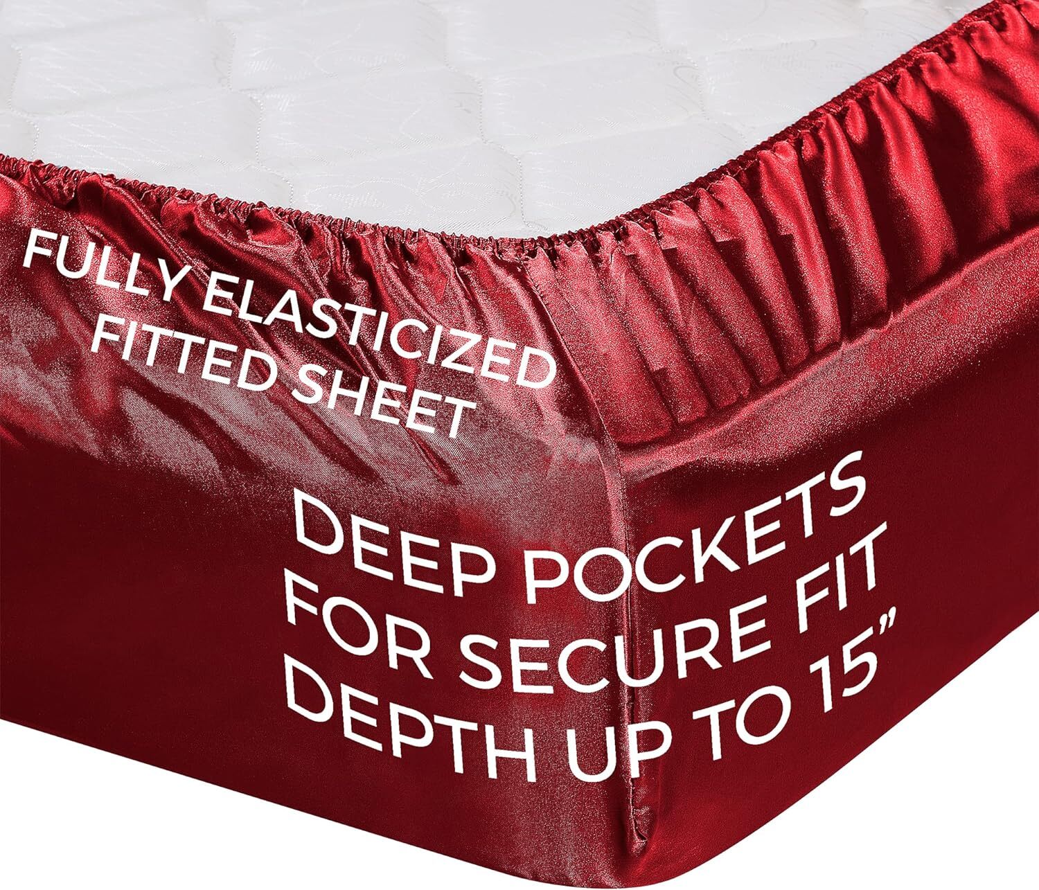 Satin Sheet Set Silky Microfiber Deep Pocket Fitted Sheet+Flat Sheet+Pillow Case