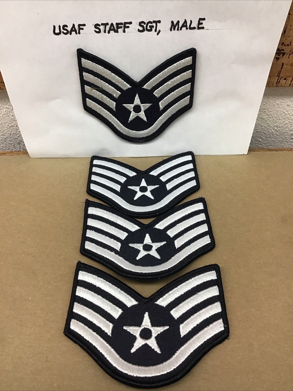 Lot Of 4 US Air Force USAF Staff Sgt, Male E-5 Chevron Patches New UM