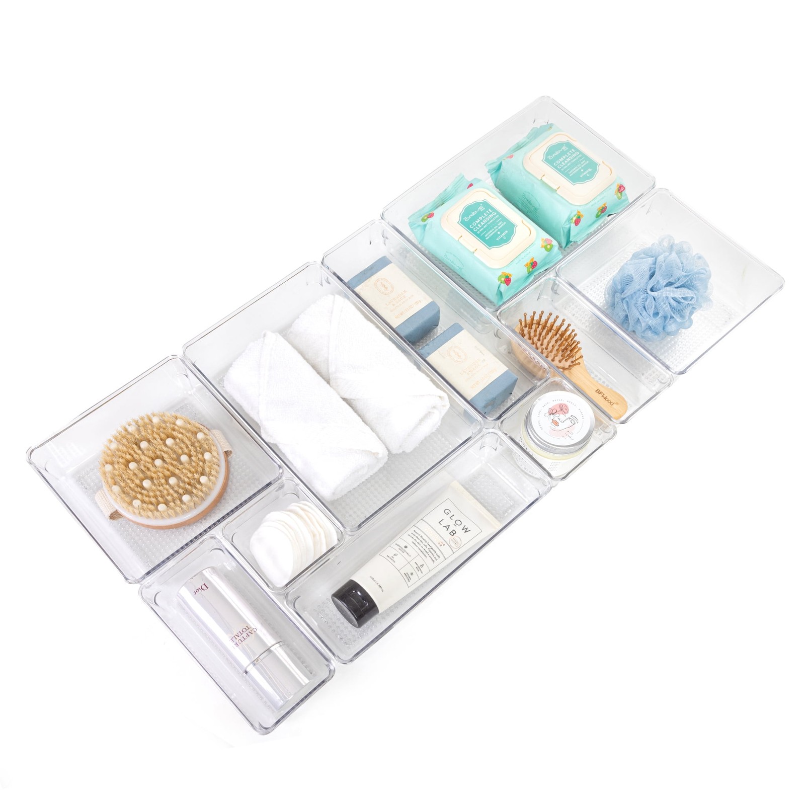 10-Piece Bathroom Storage Set W/ Clear Plastic & Stackable - Durable
