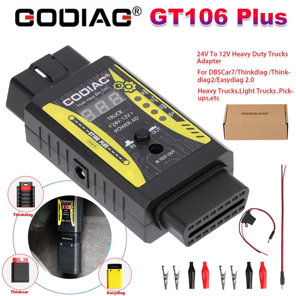 GODIAG GT106 PLUS 24V to 12V Heavy Duty Truck Adapter for Cars & Trucks