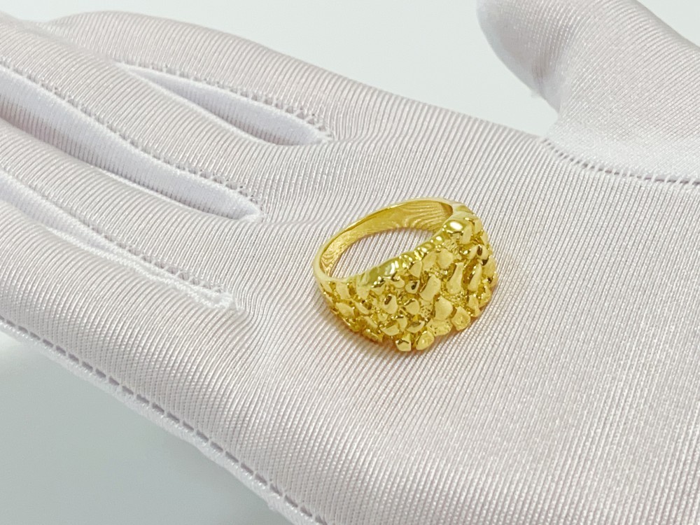 SOLID Ring 14K Gold Large Square Nugget Yellow Gold US 12