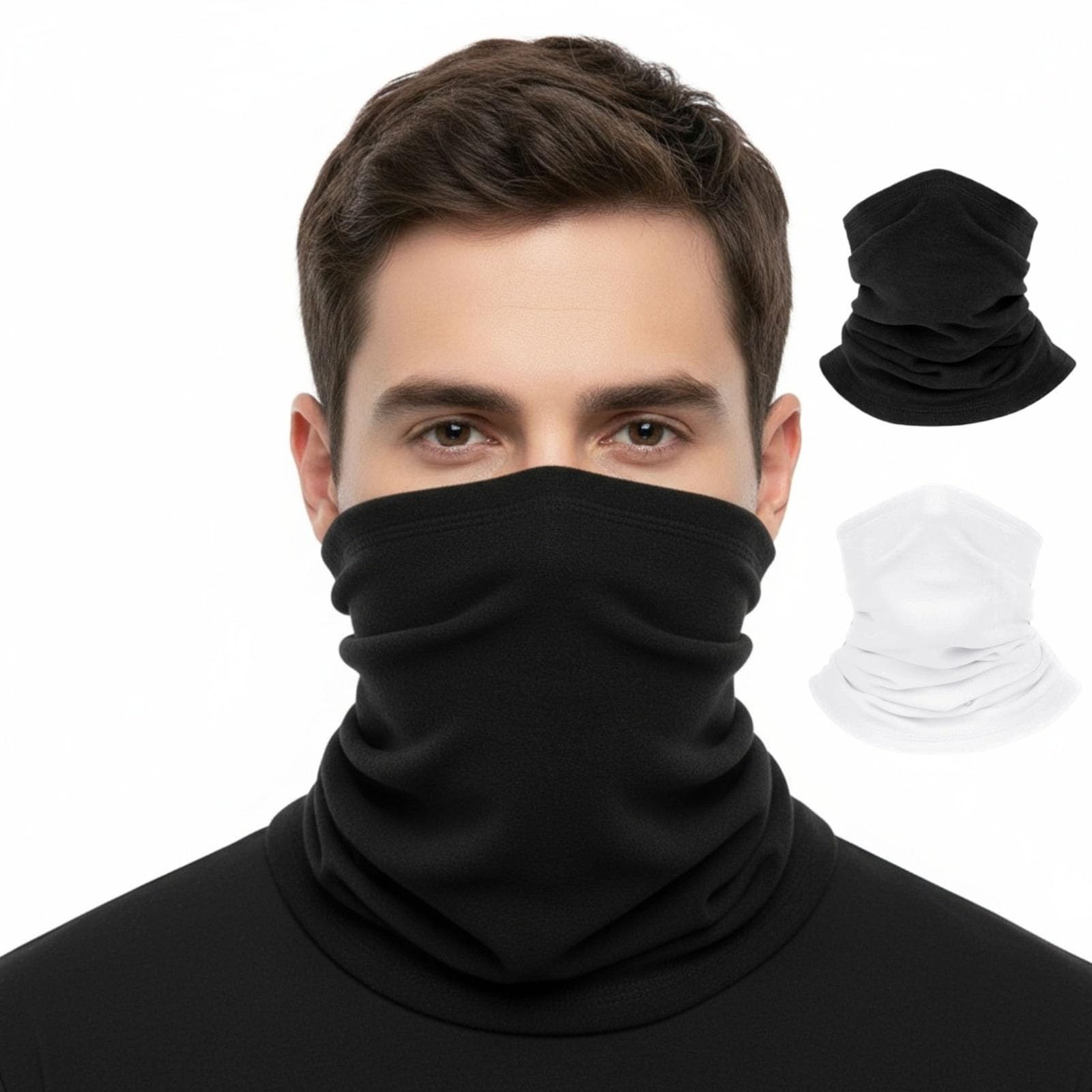 TALE KING Winter Fleece Neck Gaiter 2 Pack Thermal Scarf Large, Black + White