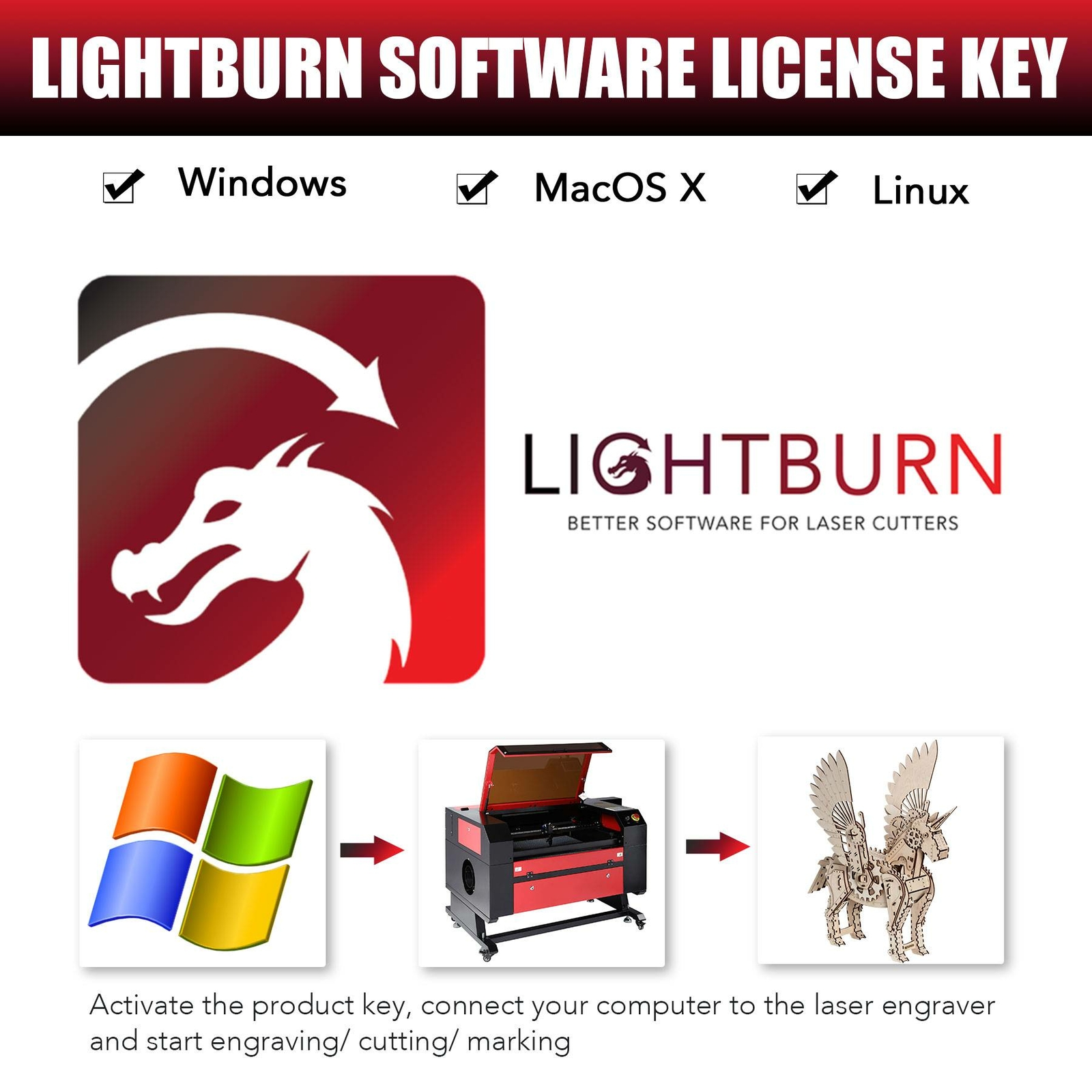LIGHTBURN™ Software for CO2 Laser Engraver Cutter Compatible Linux Windows Mac
