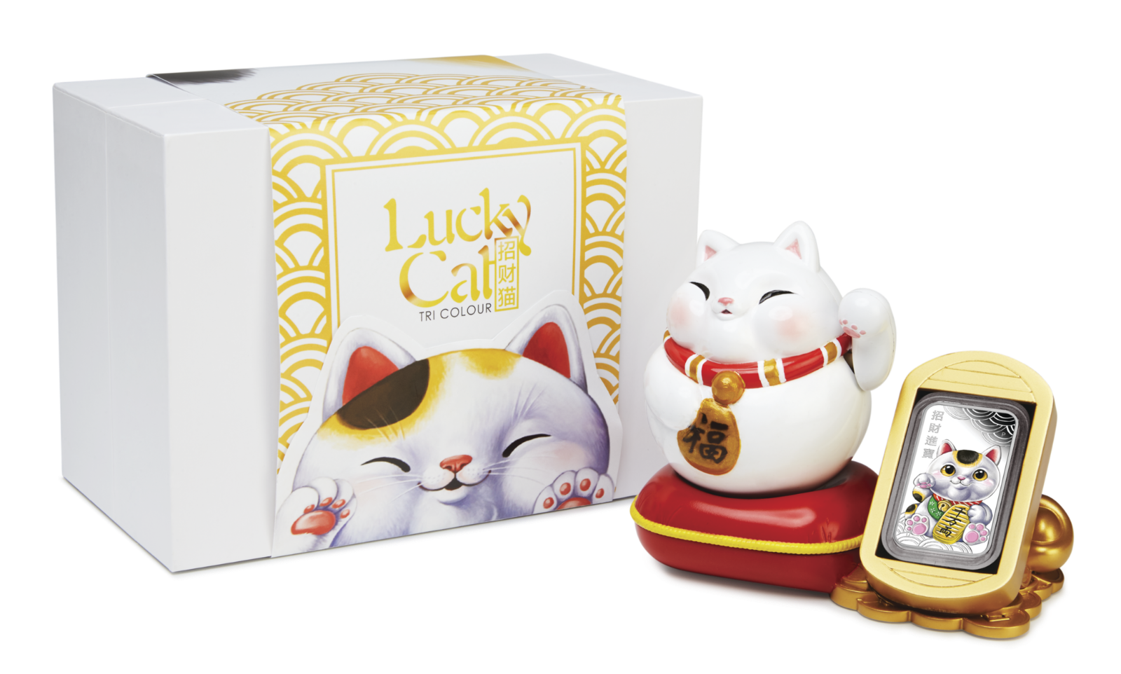 LUCKY CAT 2018 1oz $1 SILVER PROOF COIN Rectangle Colorized "招财猫" “招財貓” “ラッキーな猫”