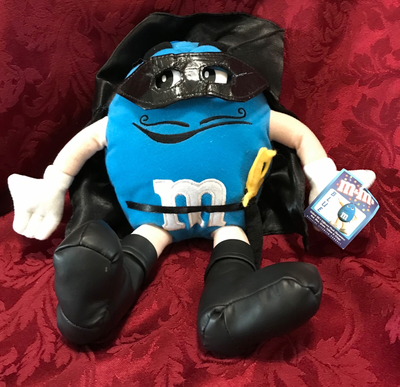 Halloween M&M's Candy Blue Plush Zorro in Cape and Mask Costume Stuffed 12"