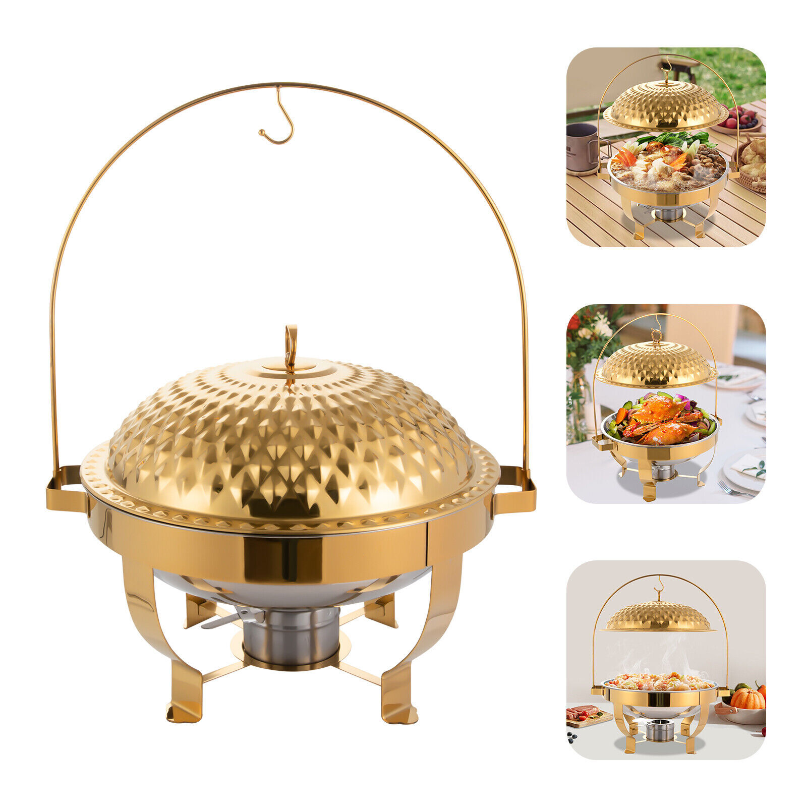 Diamond Hanging Lid Stove 8L Buffet Chafing Dish Food Warmer with Alcohol Burner