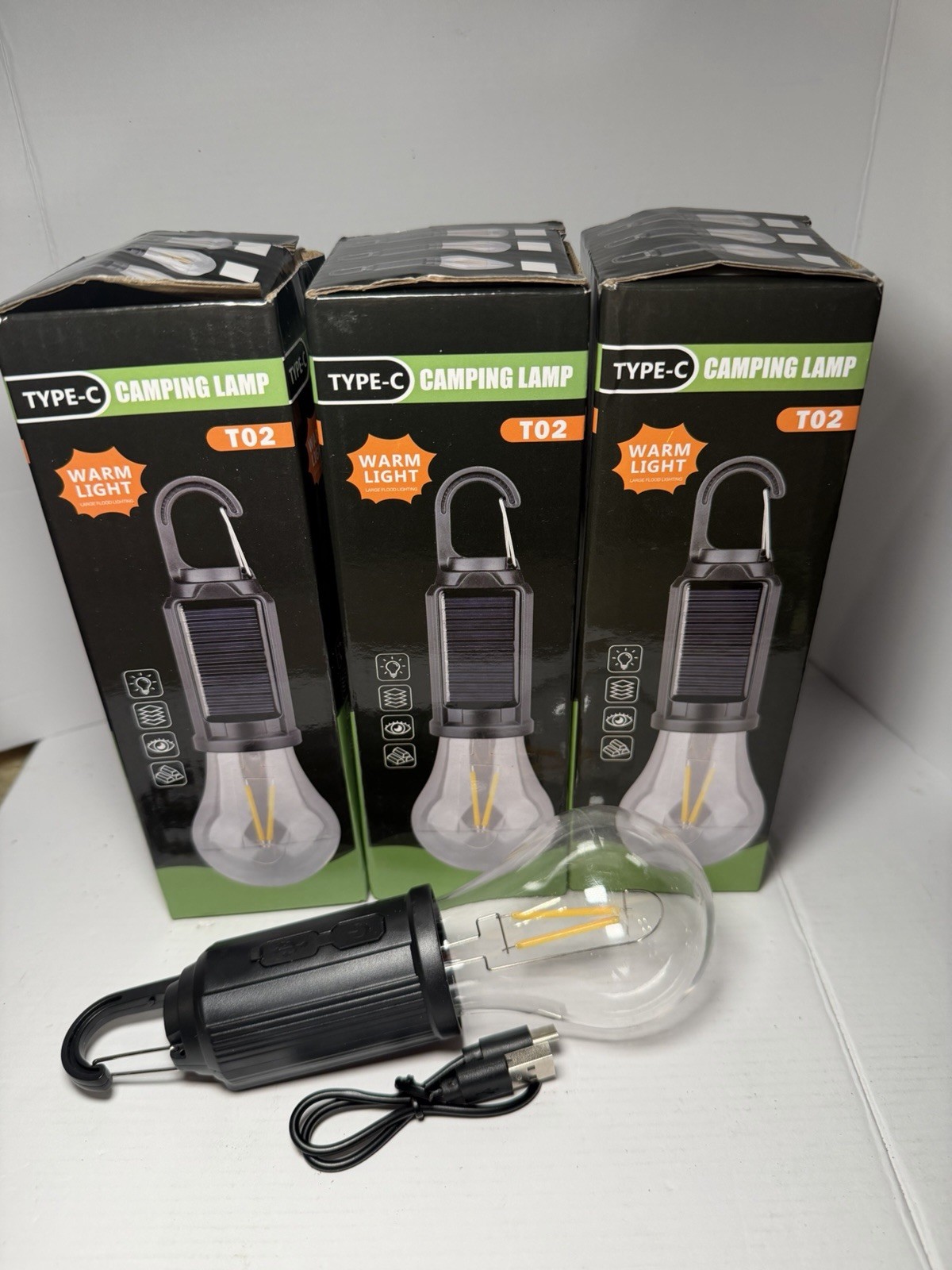 Set Of 3 Type-C Solar Tent Camping Light Bulb Rechargeable. (1/30)