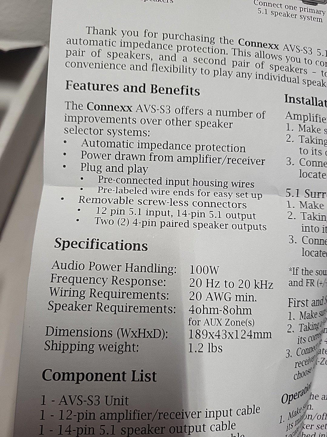 Connexx AVS-S3 Smart Source 3 Zone Speaker Selector