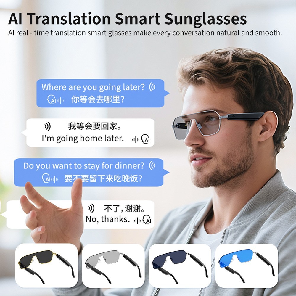 AI Translator Smart Glasses Touch Control Open-ear Bluetooth Headset Headphone