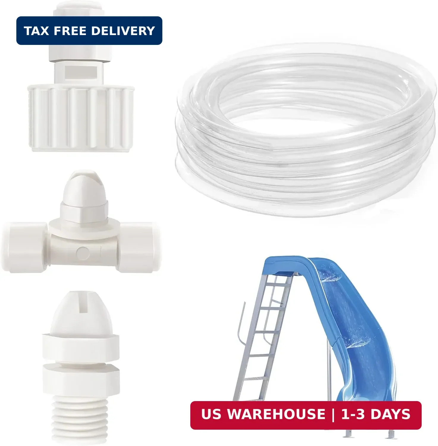 Pool Slide Water Tubing Kit, Spray Hose Kit/Parts for Inground Pool Slide, Swimm