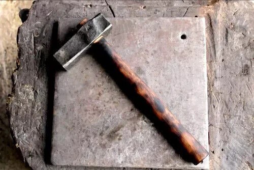 3 lb Dog Head Forging Hammer Hand Forged Iron Blacksmith Tool Wood Handle